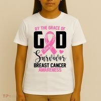 By The Grace God Im A Survivor Breast Cancer Awareness T-Shirt thumb 4