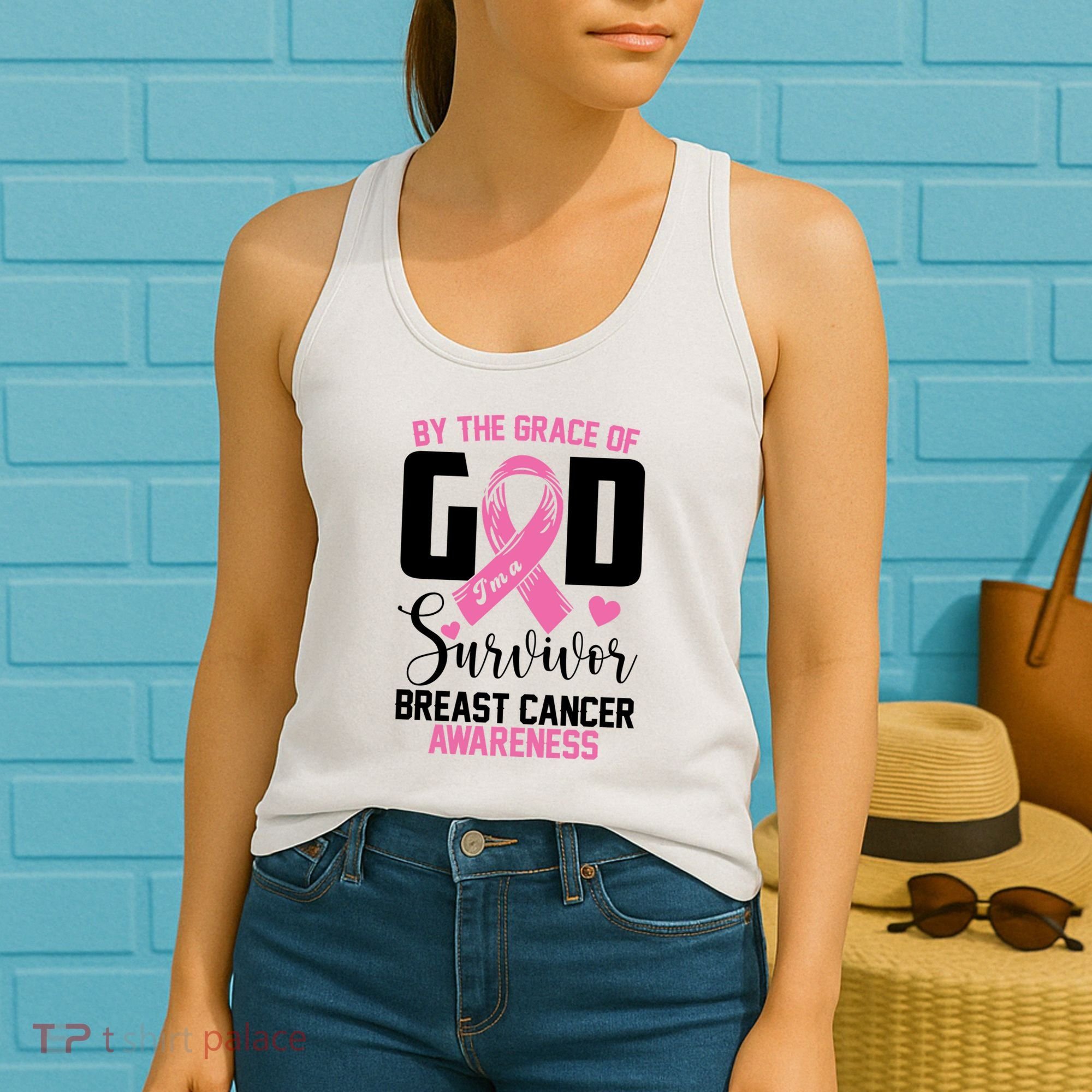 By The Grace God Im A Survivor Breast Cancer Awareness Women's Tank Top