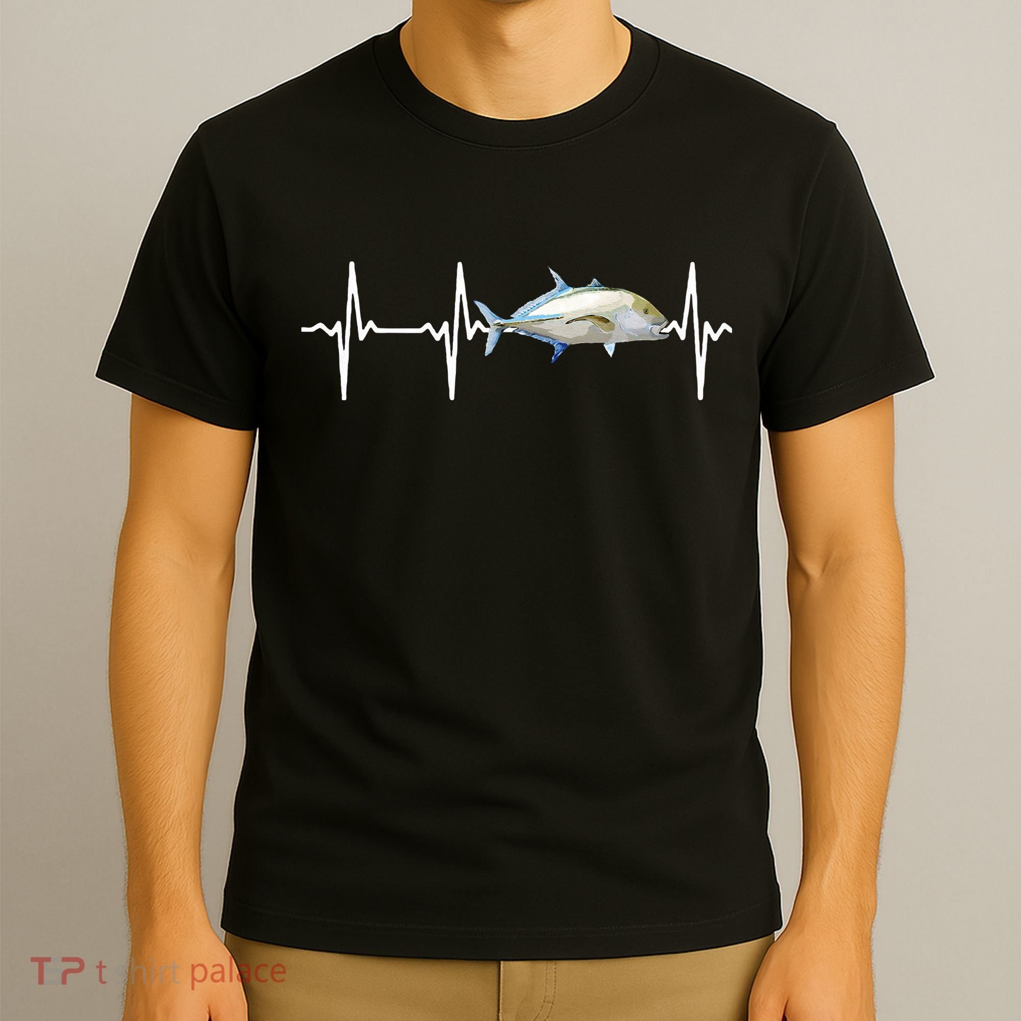 Bluefin Trevally Heartbeat For Saltwater Fish Fishing Lovers T-Shirt