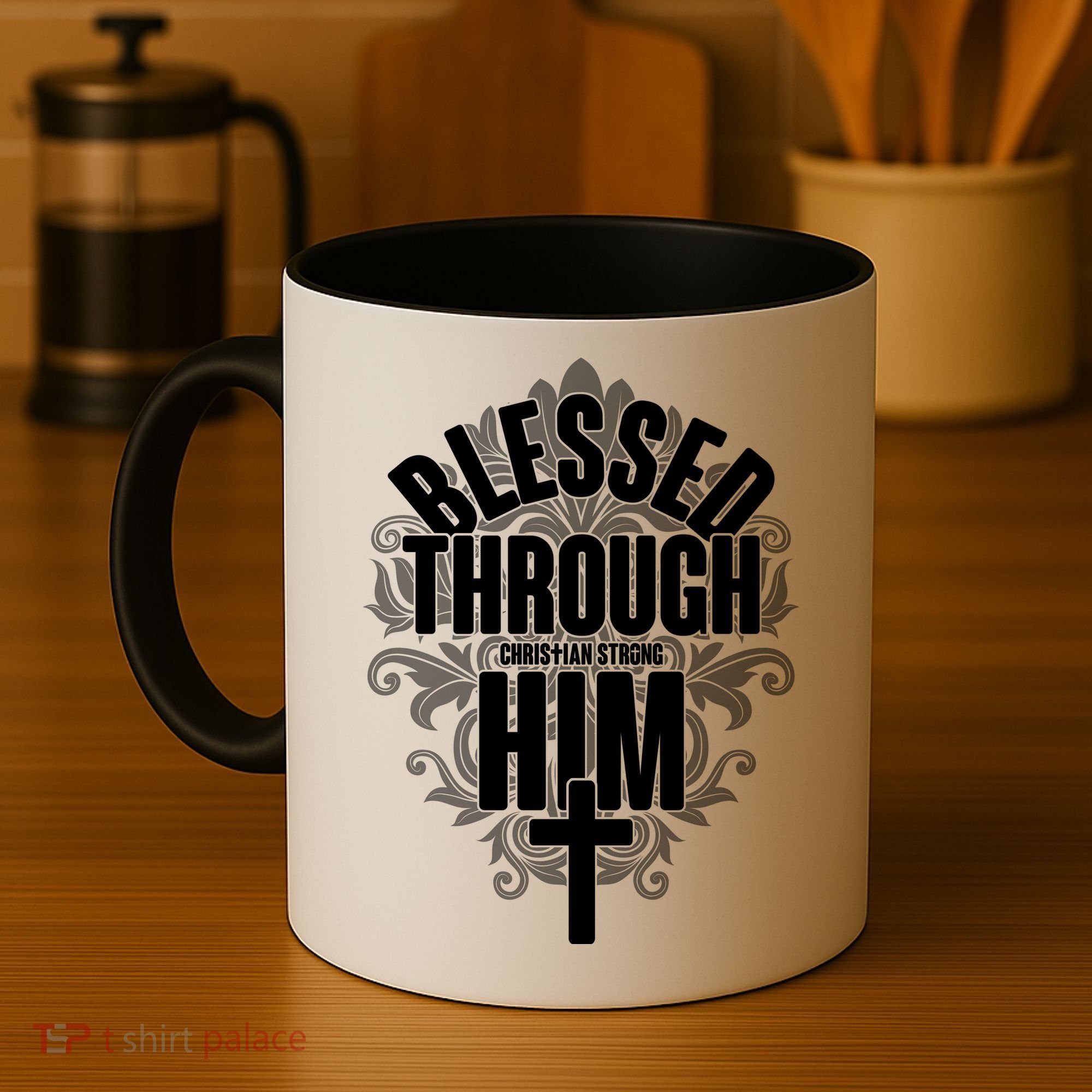 Blessed Through Him Christian Strong Coffee Mug