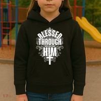 Blessed Through Him Christian Strong Kids Hoodie thumb 3