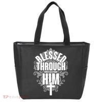 Blessed Through Him Christian Strong Tote Bag thumb 0