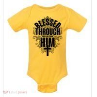 Blessed Through Him Christian Strong Baby Bodysuit thumb 0