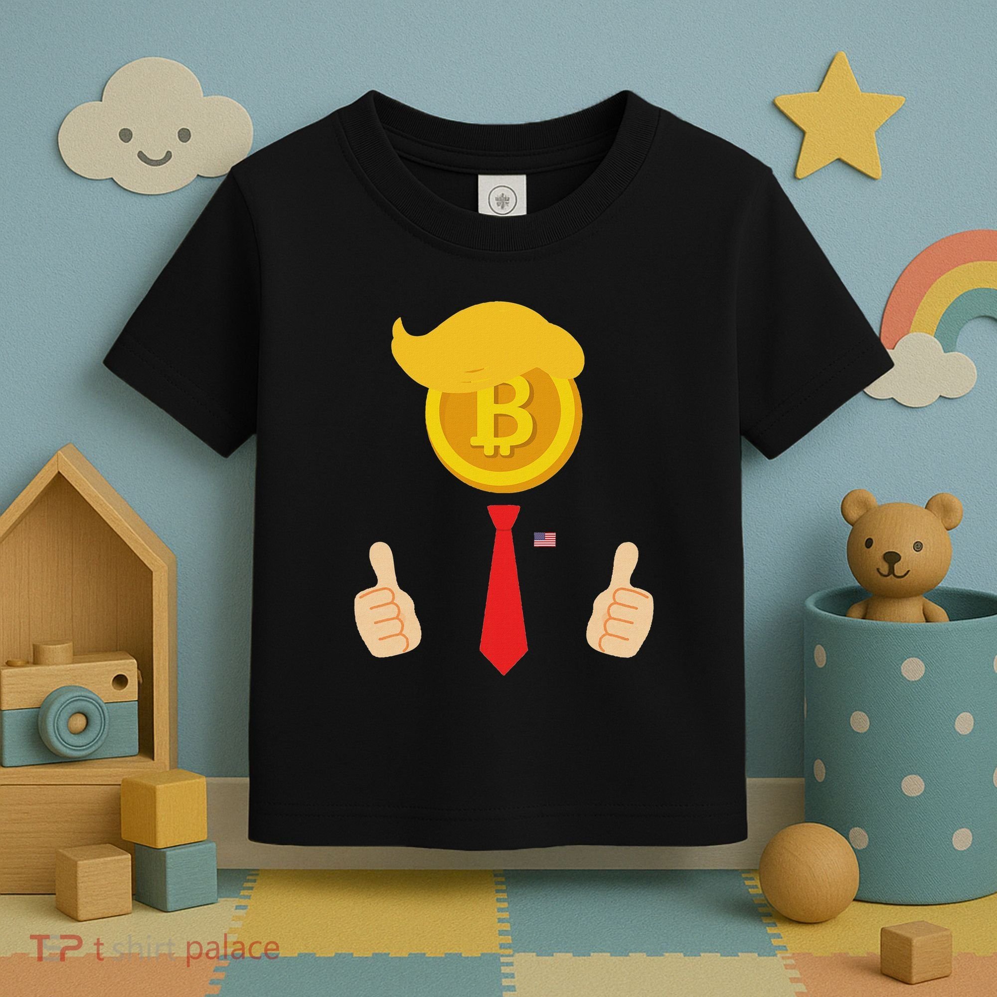 Bitcoin Trump Hair Cryptocurrency President Trump 45 47 Maga Toddler T-Shirt