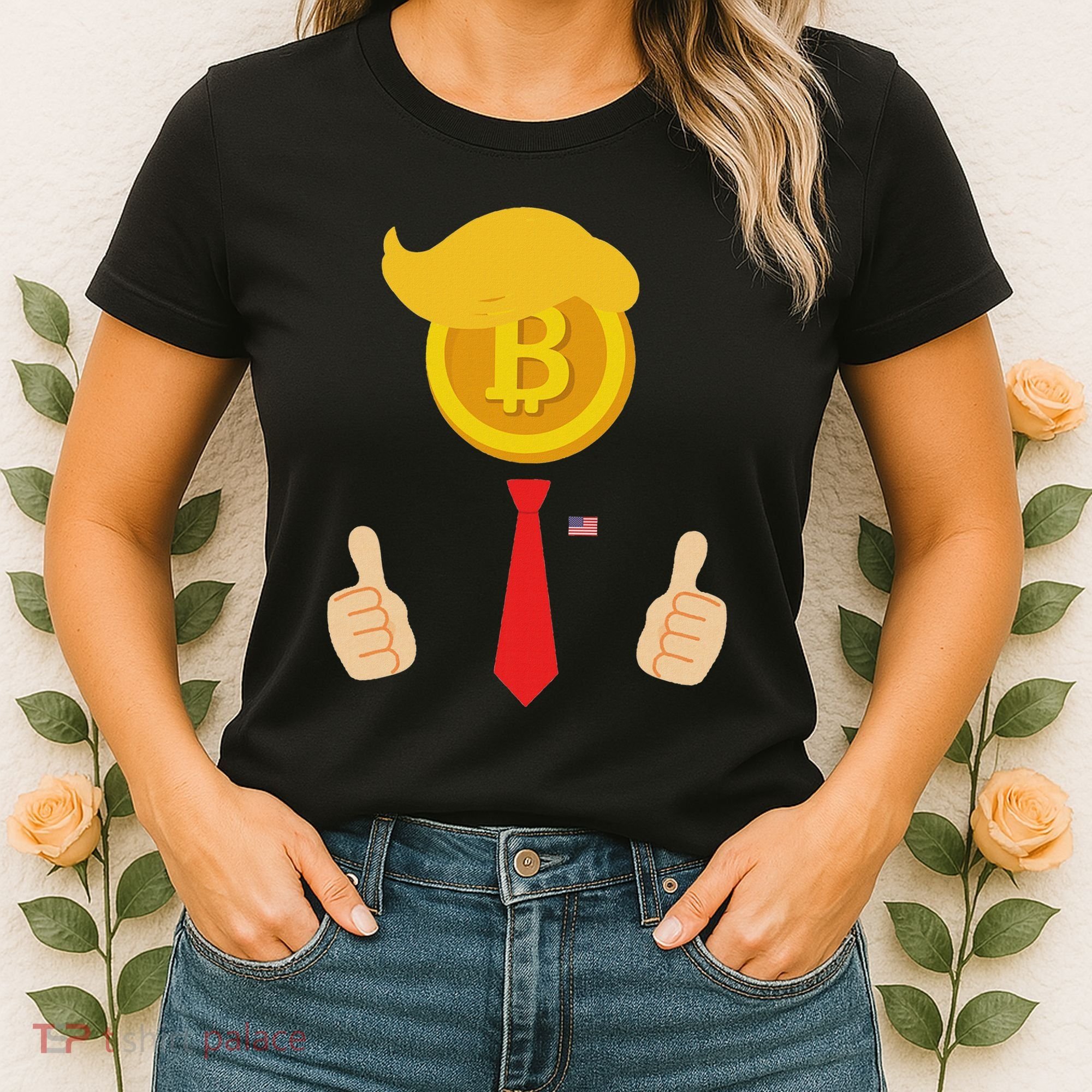 Bitcoin Trump Hair Cryptocurrency President Trump 45 47 Maga Women's T-Shirt