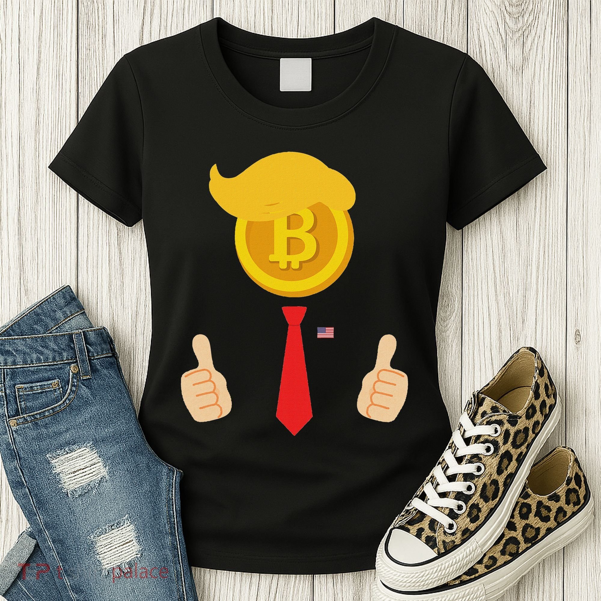 Bitcoin Trump Hair Cryptocurrency President Trump 45 47 Maga Women's T-Shirt