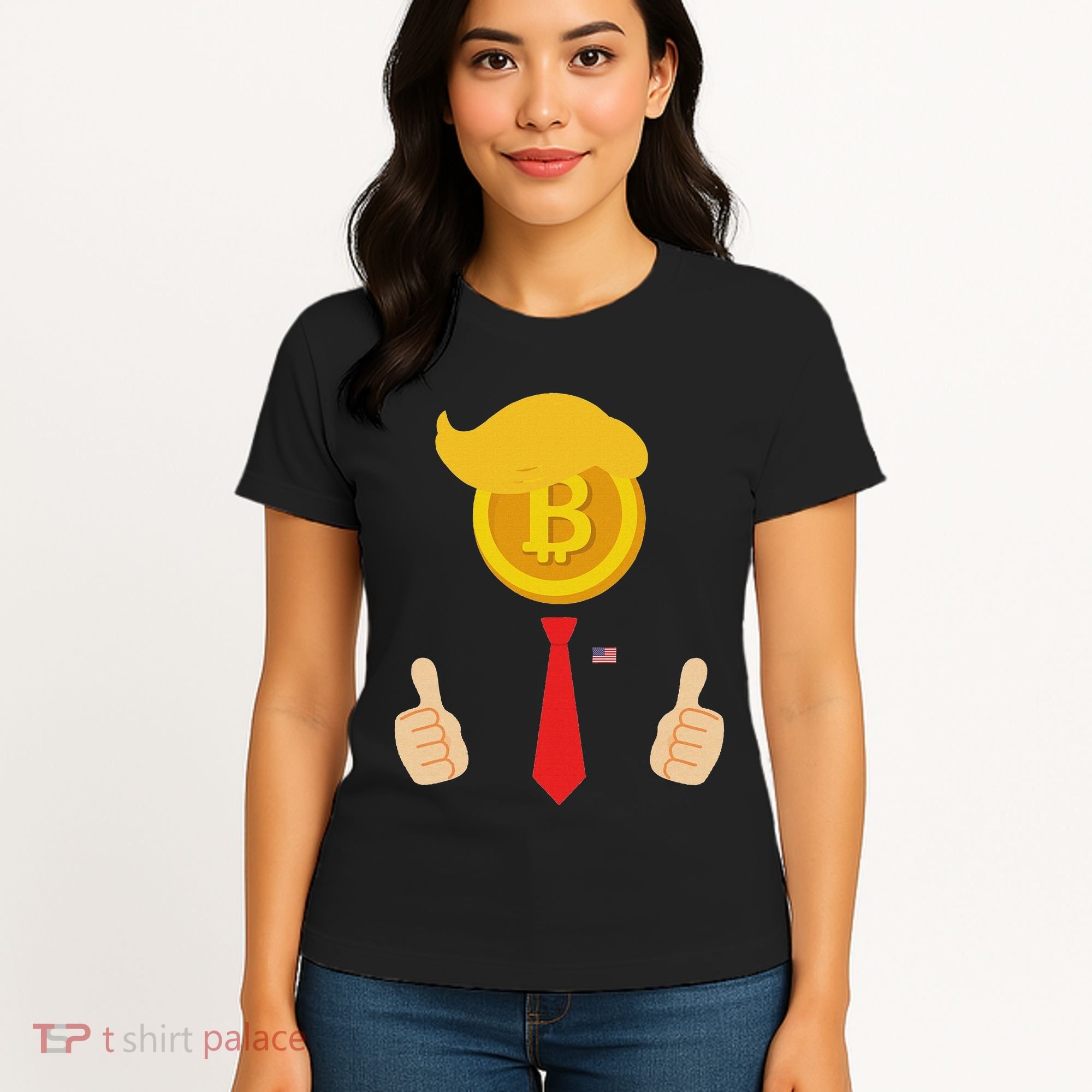 Bitcoin Trump Hair Cryptocurrency President Trump 45 47 Maga Women's T-Shirt