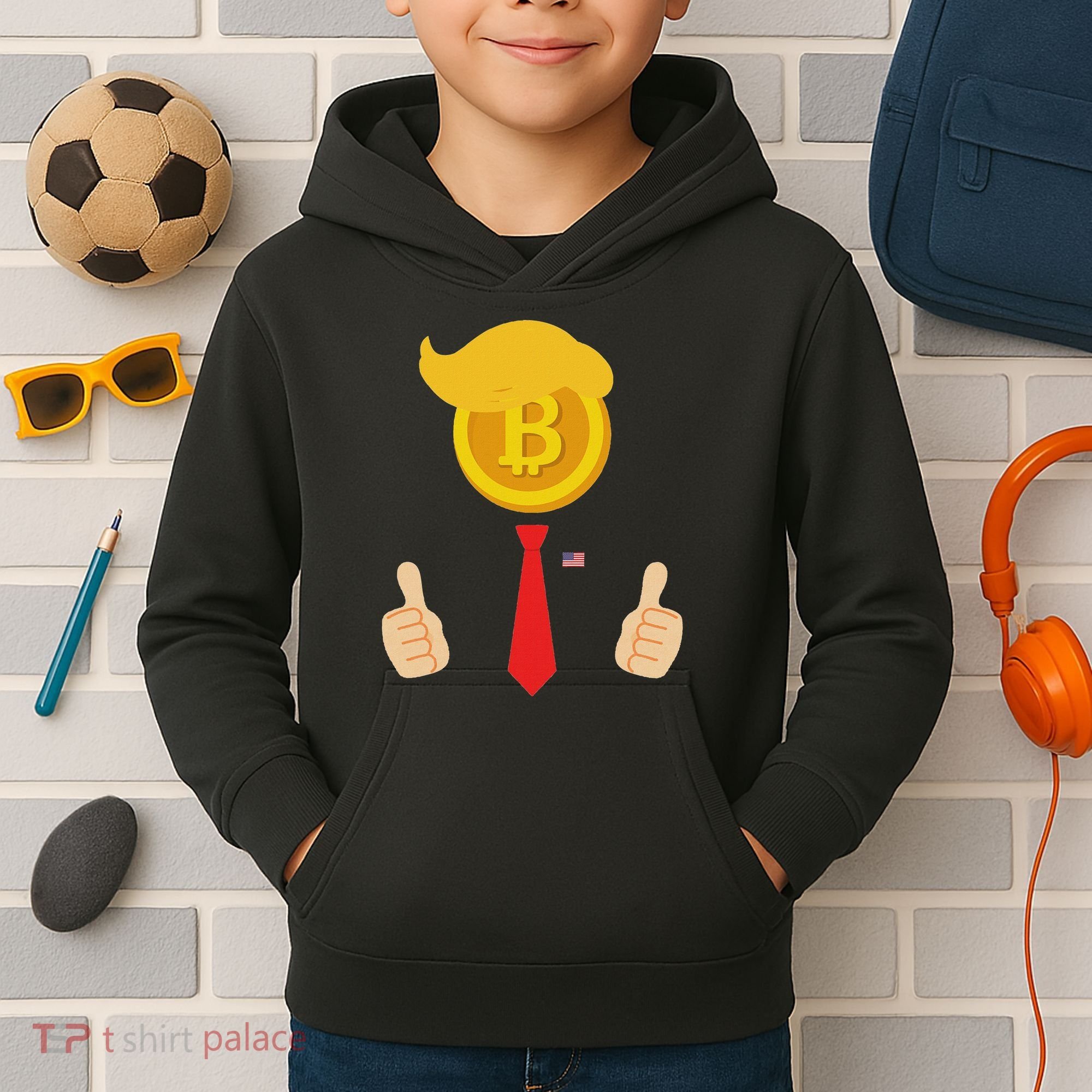 Bitcoin Trump Hair Cryptocurrency President Trump 45 47 Maga Kids Hoodie