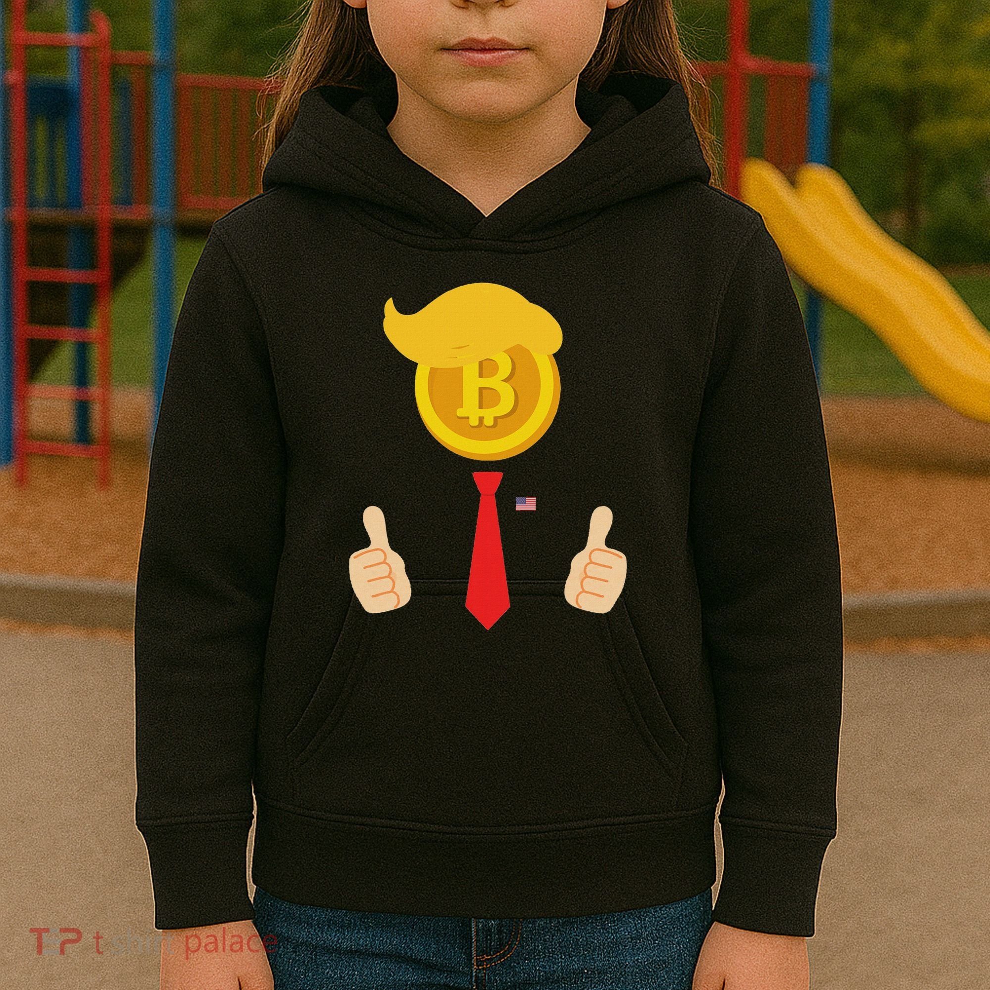 Bitcoin Trump Hair Cryptocurrency President Trump 45 47 Maga Kids Hoodie