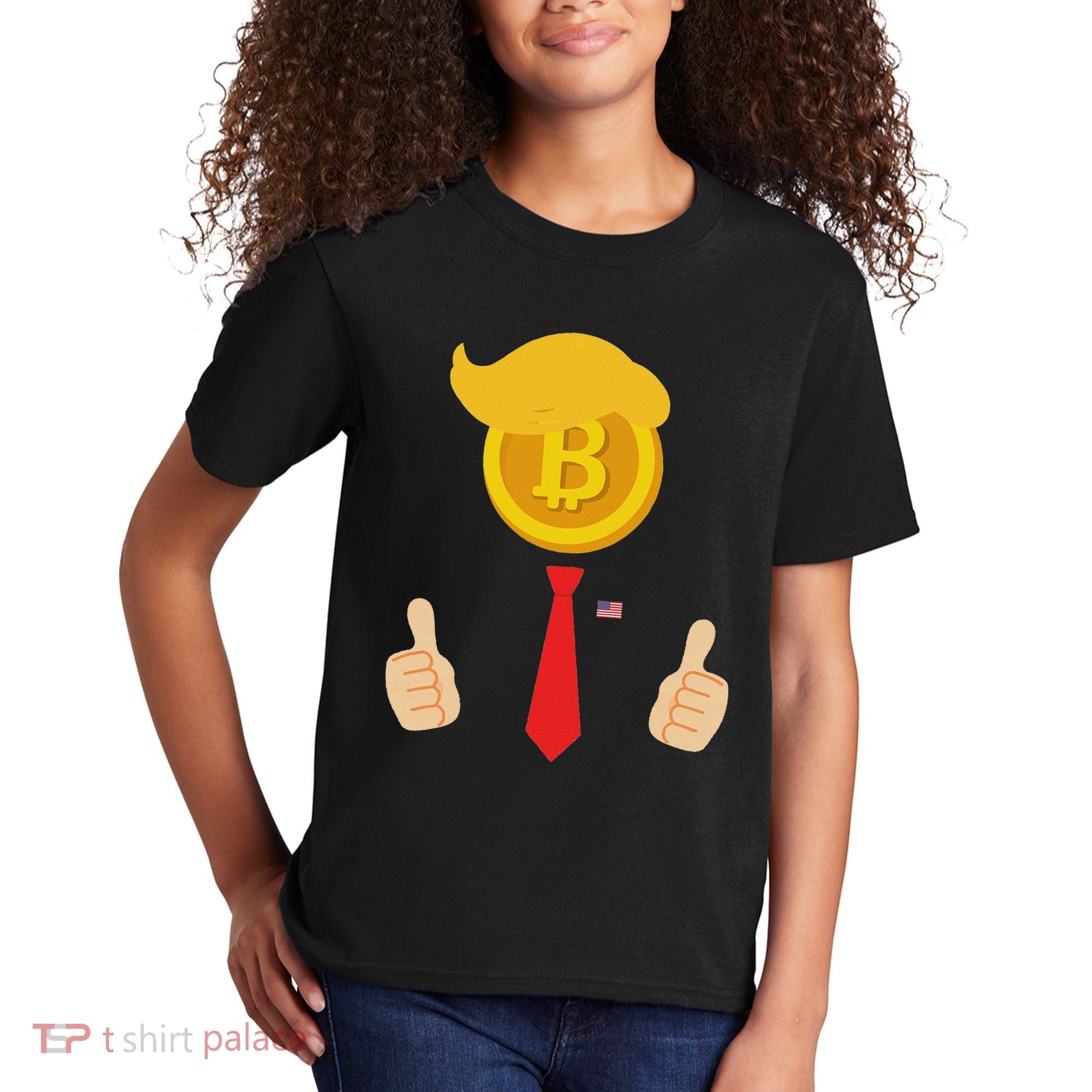 Bitcoin Trump Hair Cryptocurrency President Trump 45 47 Maga Kids T-Shirt