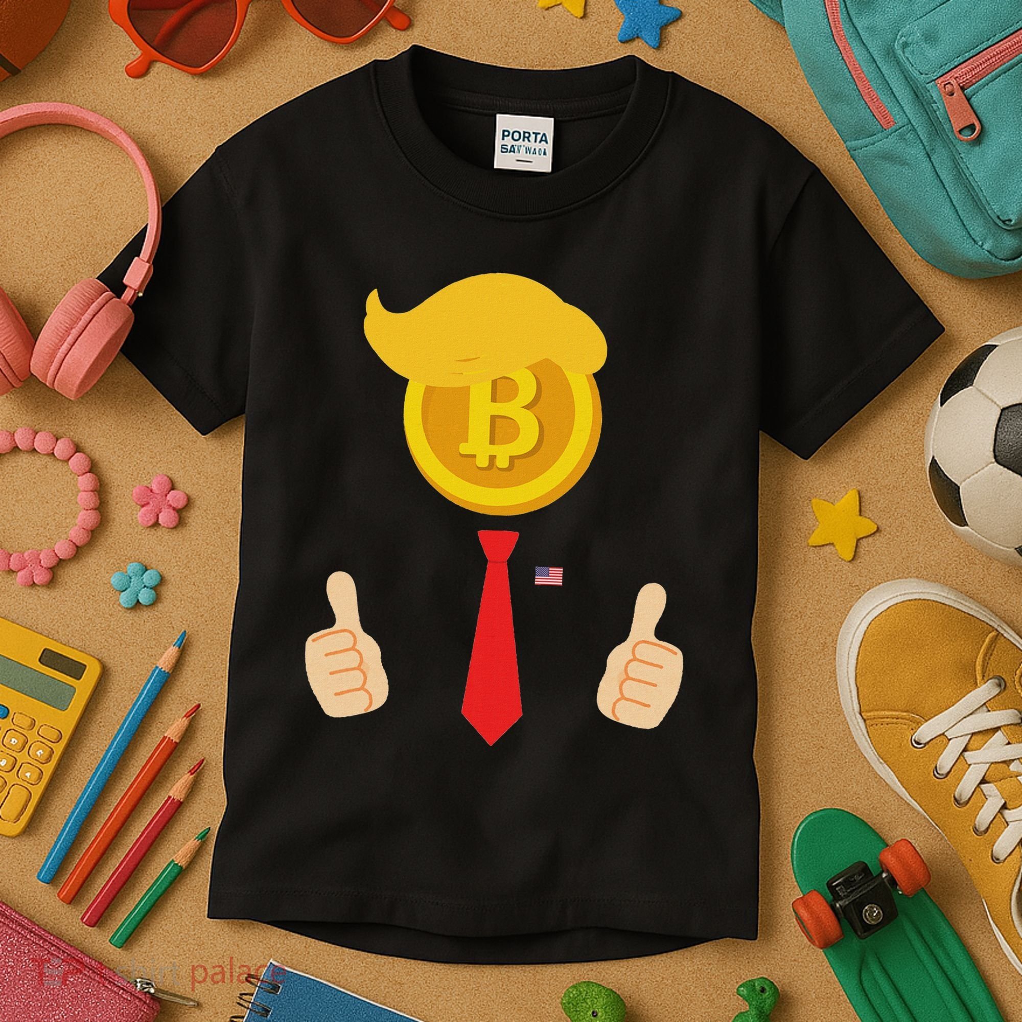Bitcoin Trump Hair Cryptocurrency President Trump 45 47 Maga Kids T-Shirt