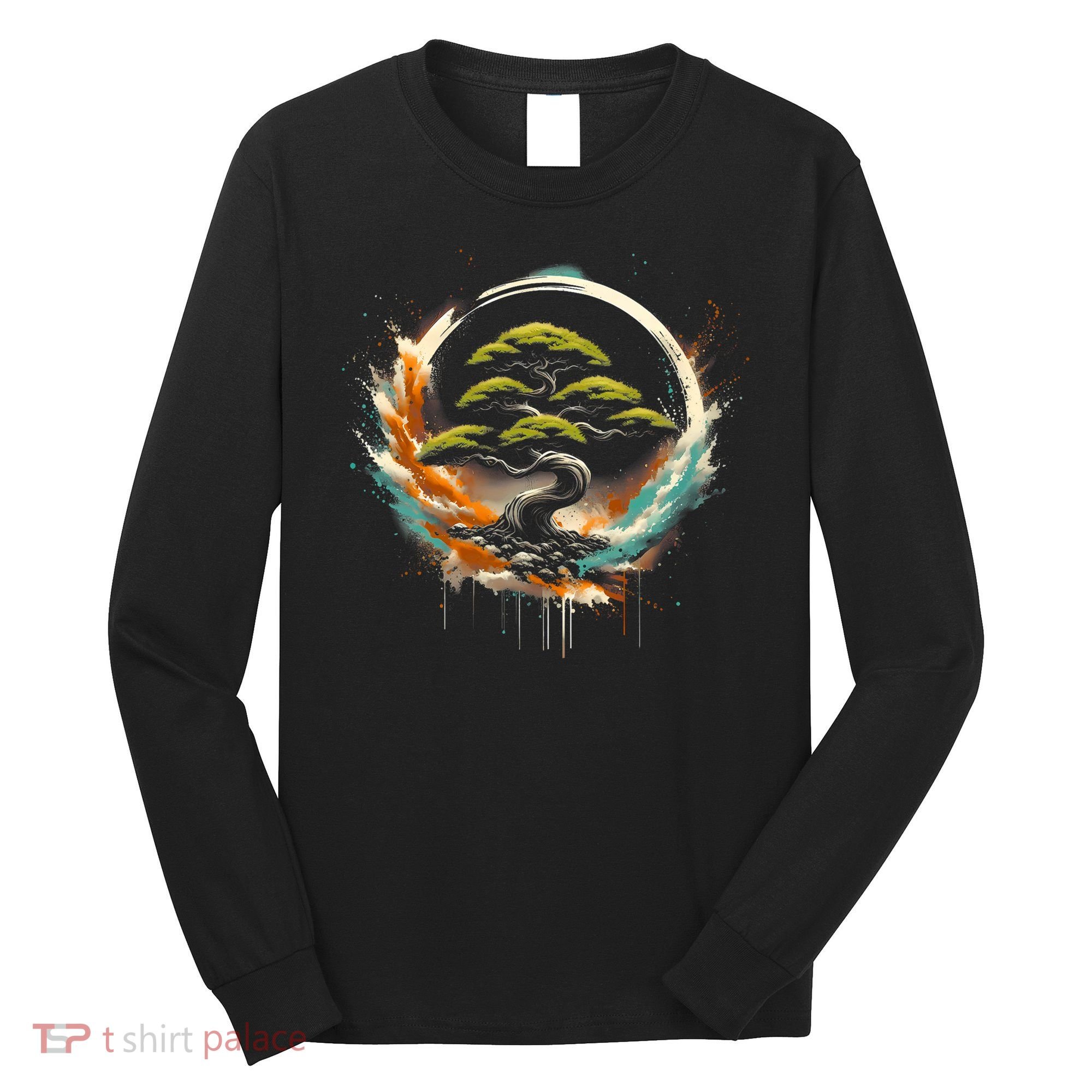Bonsai Tree In Japanese Zen Buddhist Enso Circle Christmas Long Sleeve Shirt