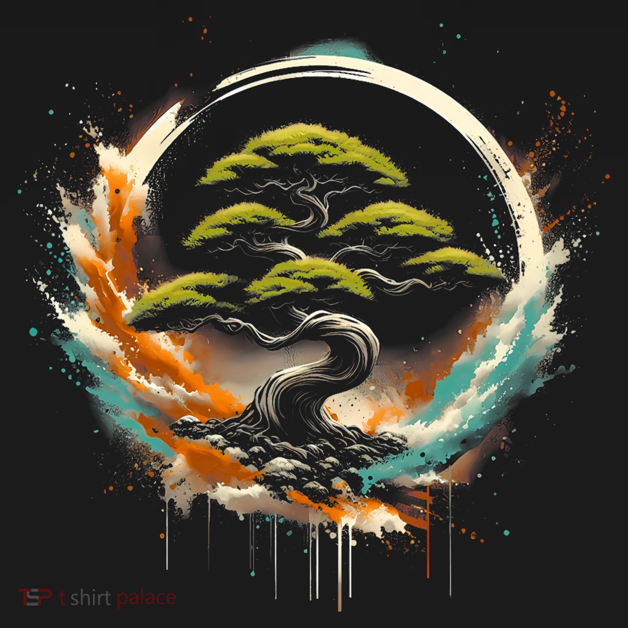Bonsai Tree In Japanese Zen Buddhist Enso Circle Christmas T-Shirt