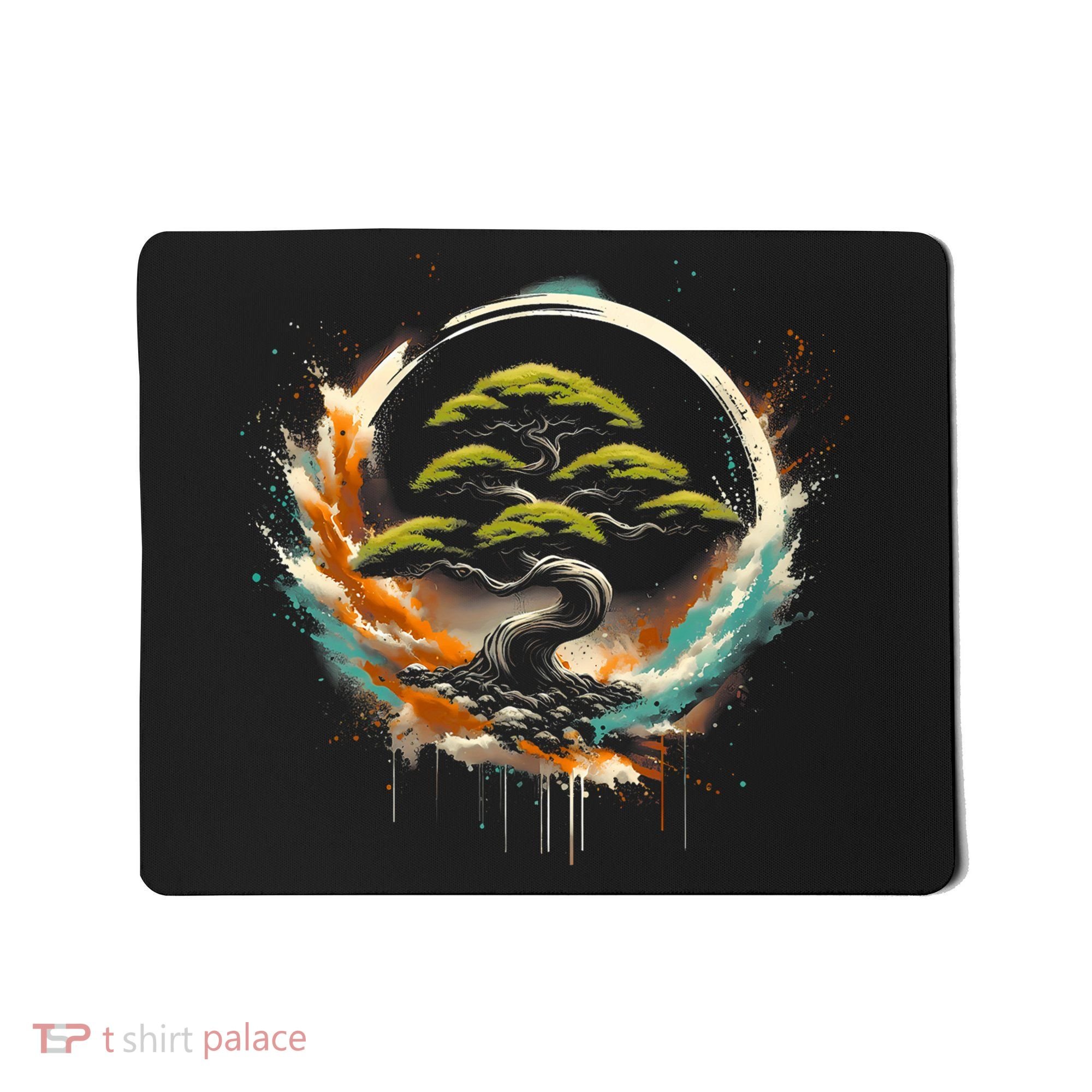 Bonsai Tree In Japanese Zen Buddhist Enso Circle Christmas Mousepad