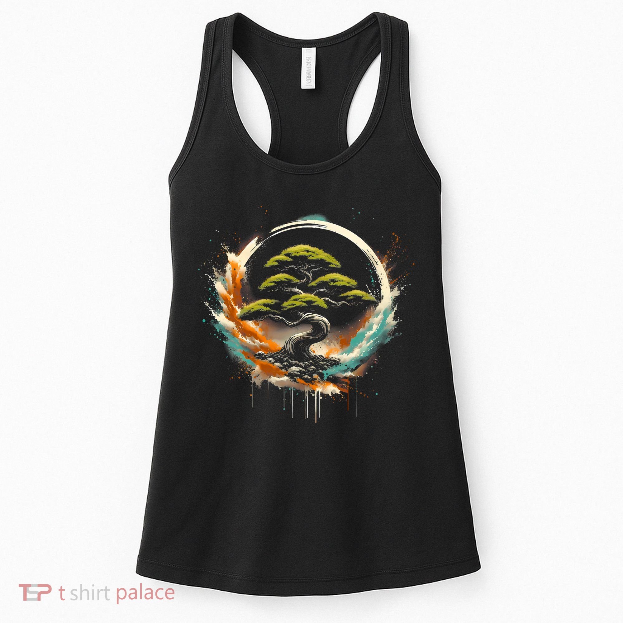 Bonsai Tree In Japanese Zen Buddhist Enso Circle Christmas Women's Tank Top