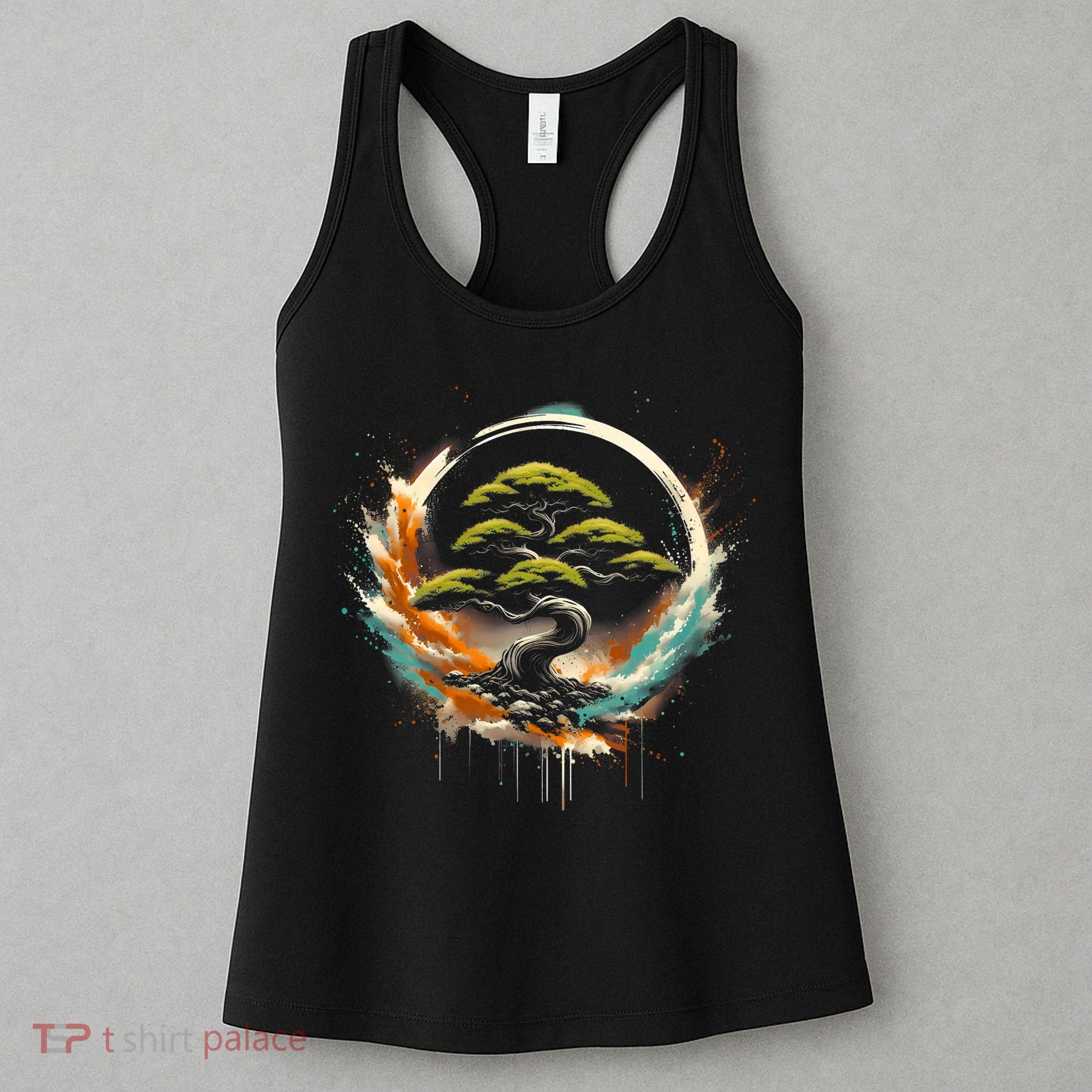 Bonsai Tree In Japanese Zen Buddhist Enso Circle Christmas Women's Tank Top