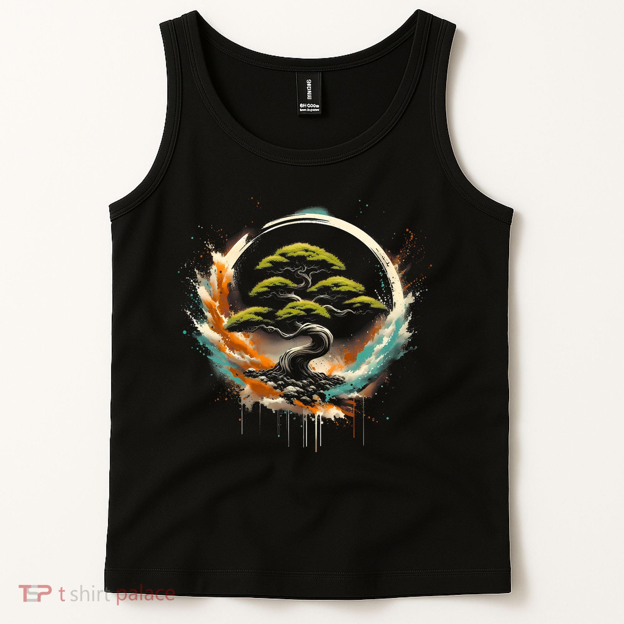 Bonsai Tree In Japanese Zen Buddhist Enso Circle Christmas Tank Top