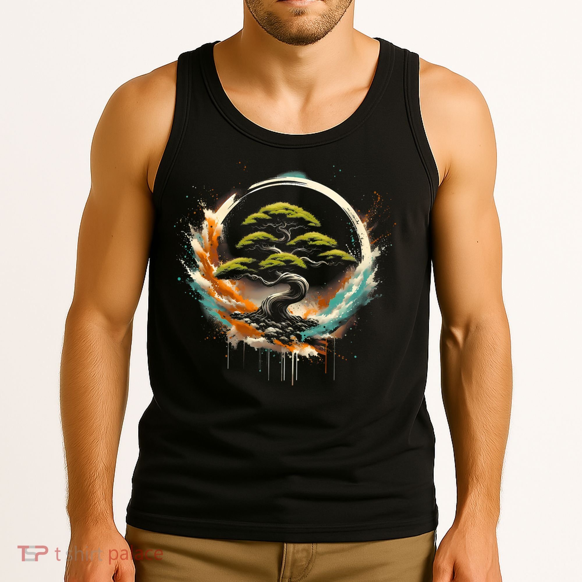 Bonsai Tree In Japanese Zen Buddhist Enso Circle Christmas Tank Top