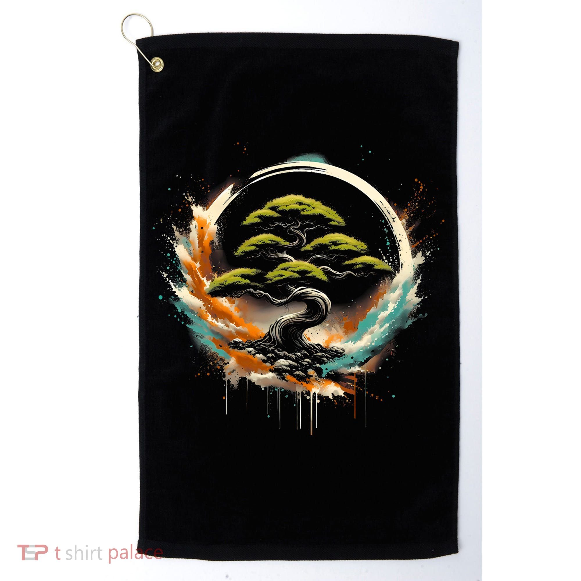 Bonsai Tree In Japanese Zen Buddhist Enso Circle Christmas Golf Towel