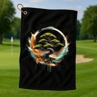Bonsai Tree In Japanese Zen Buddhist Enso Circle Christmas Golf Towel thumb 1