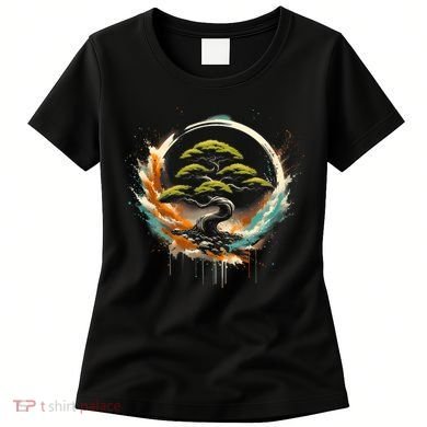 Bonsai Tree In Japanese Zen Buddhist Enso Circle Christmas Women's T-Shirt
