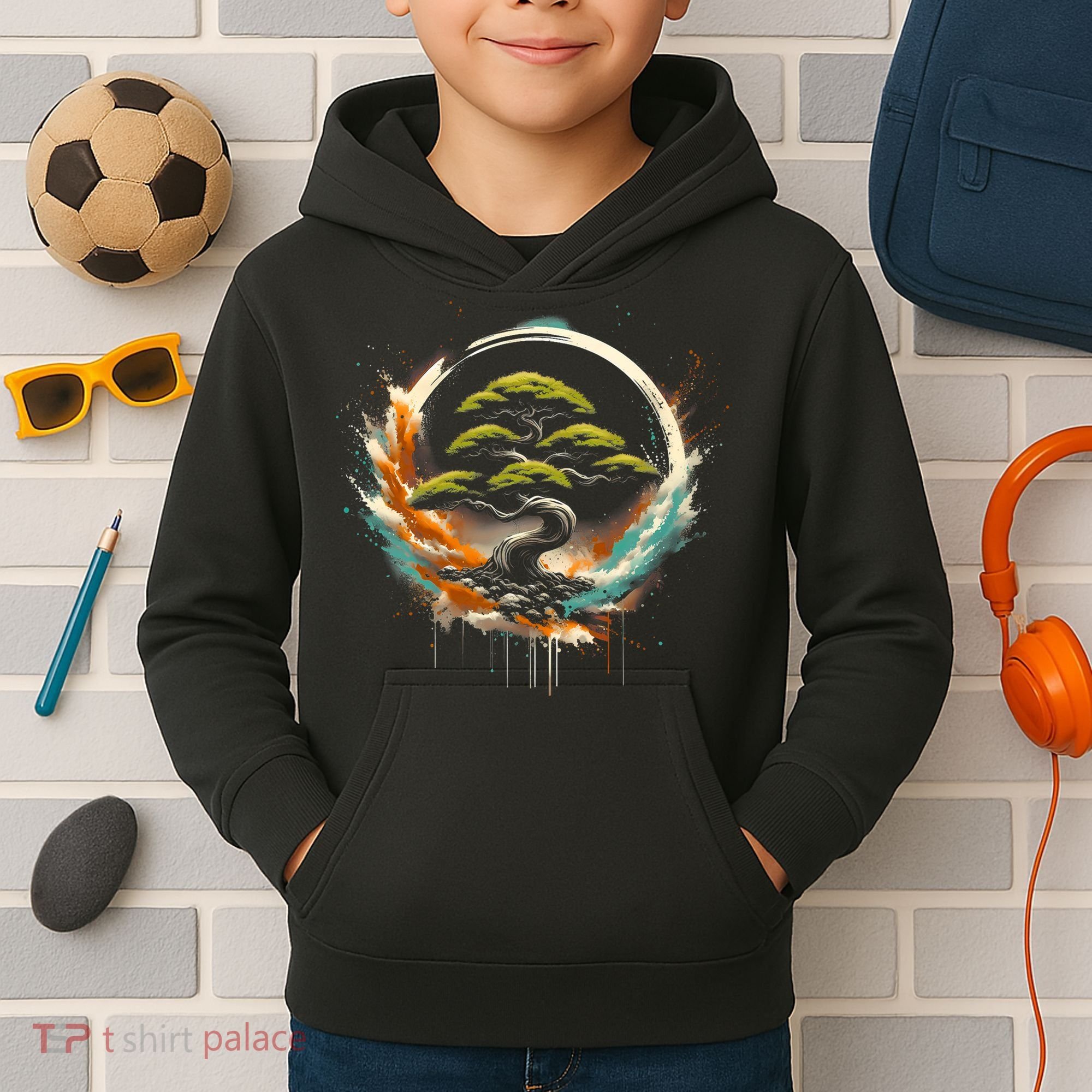 Bonsai Tree In Japanese Zen Buddhist Enso Circle Christmas Kids Hoodie