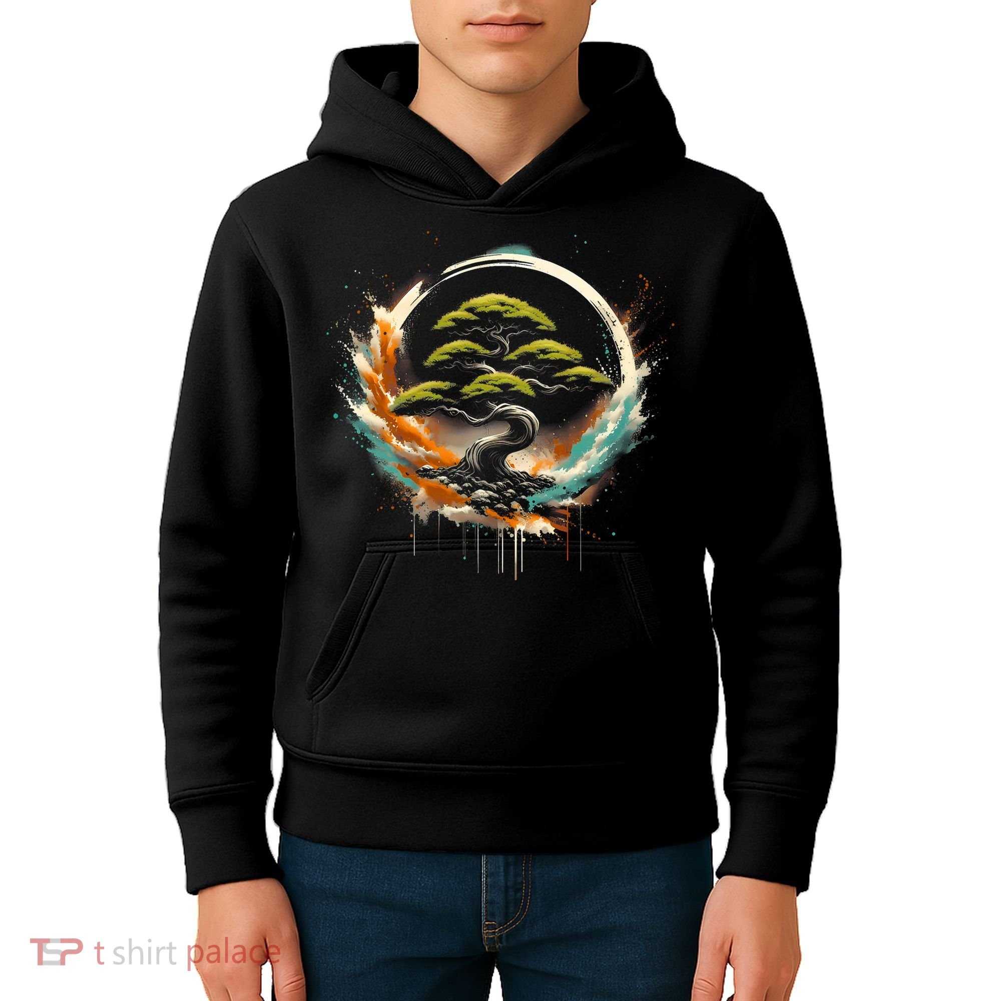 Bonsai Tree In Japanese Zen Buddhist Enso Circle Christmas Kids Hoodie