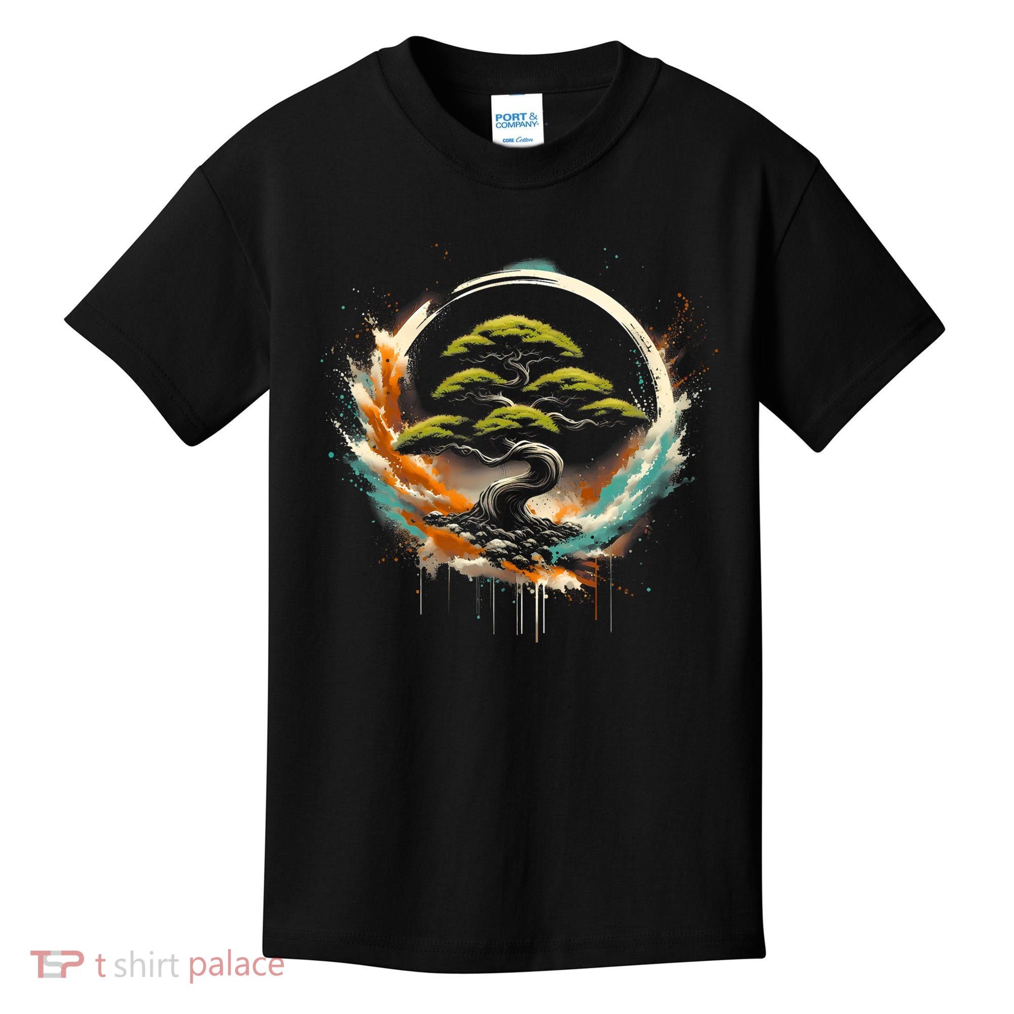 Bonsai Tree In Japanese Zen Buddhist Enso Circle Christmas Kids T-Shirt