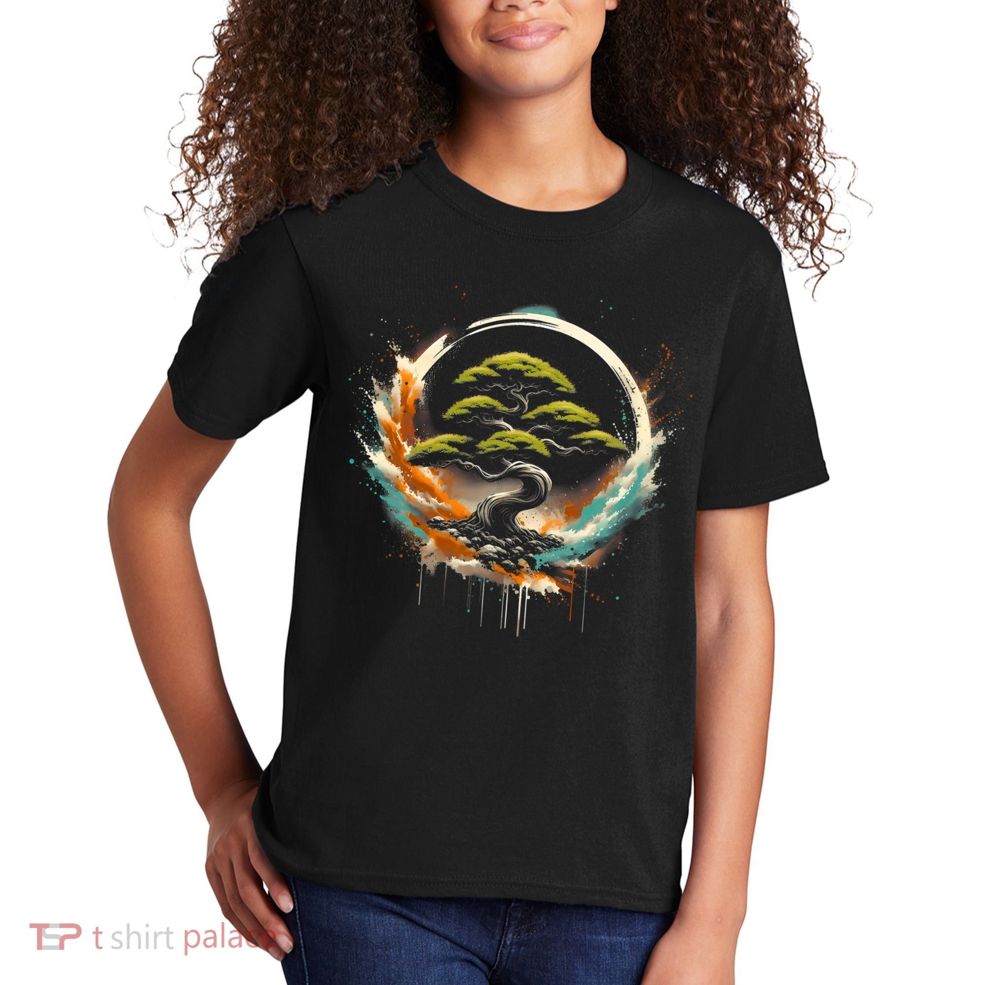 Bonsai Tree In Japanese Zen Buddhist Enso Circle Christmas Kids T-Shirt