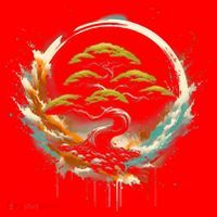 Bonsai Tree In Japanese Zen Buddhist Enso Circle Christmas Santa Hat thumb 1