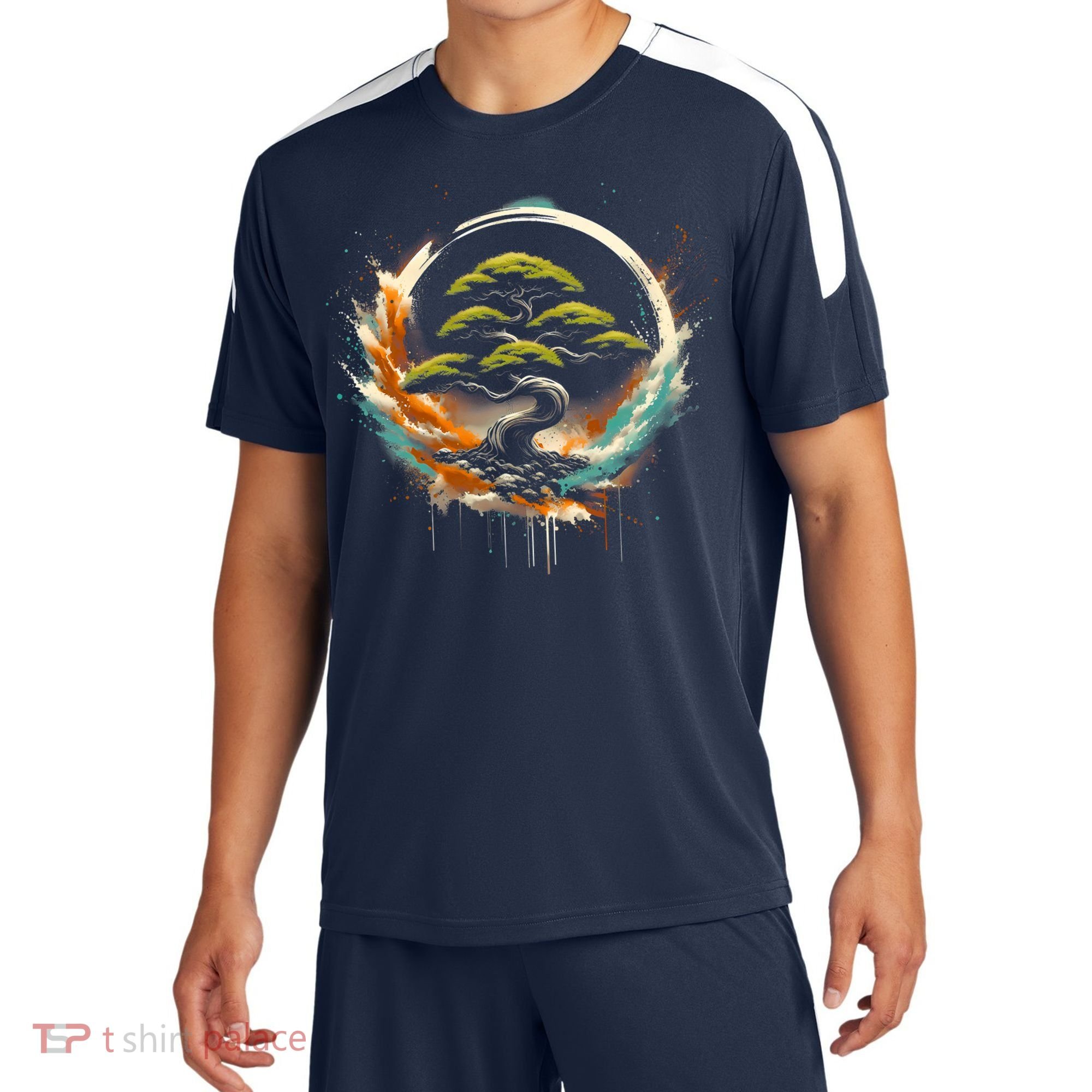 Bonsai Tree In Japanese Zen Buddhist Enso Circle Christmas Sport-Tek Competitor United Soccer Jersey