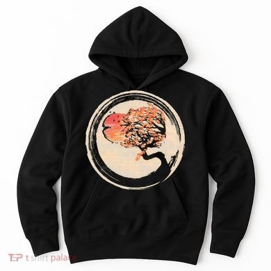 Bonsai Tree in Enso Circle Japanese Zen Hoodie