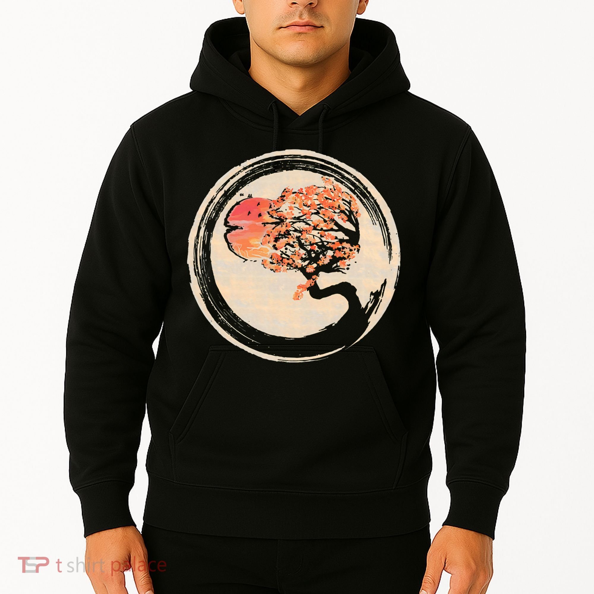 Bonsai Tree in Enso Circle Japanese Zen Hoodie