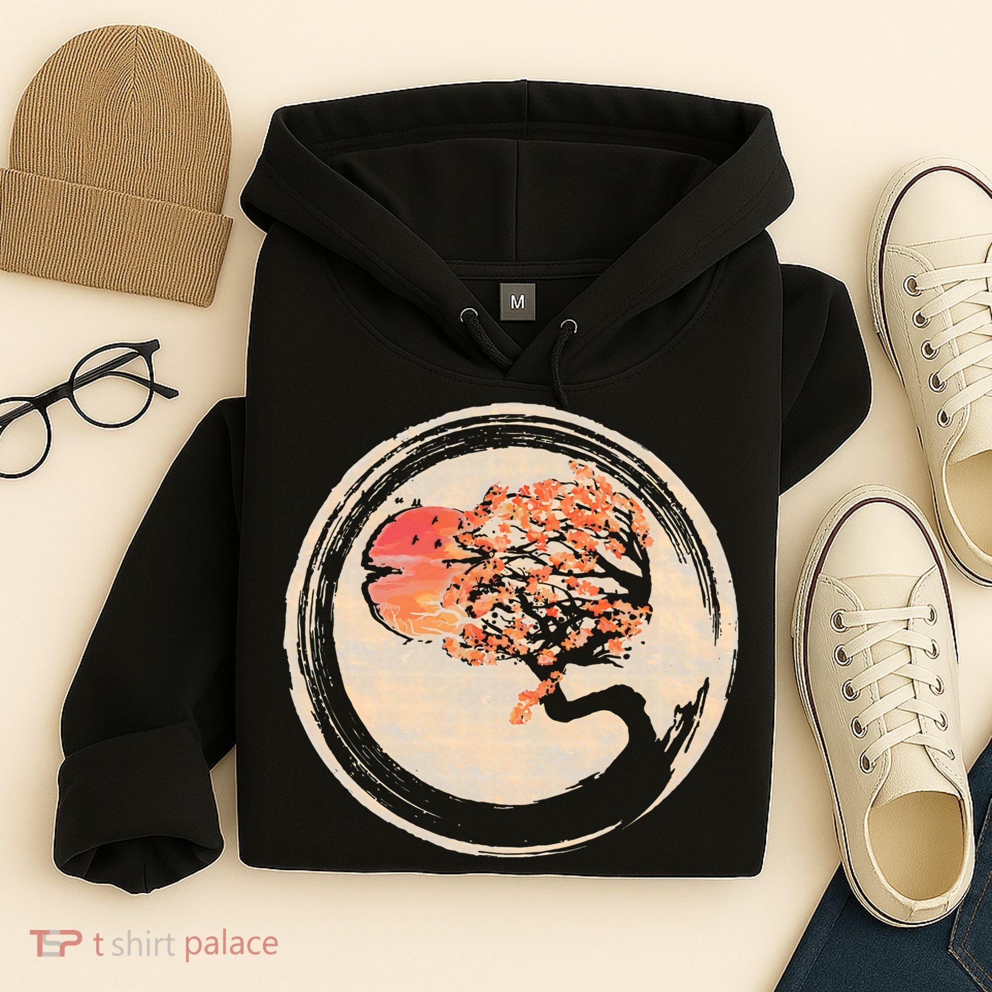 Bonsai Tree in Enso Circle Japanese Zen Hoodie