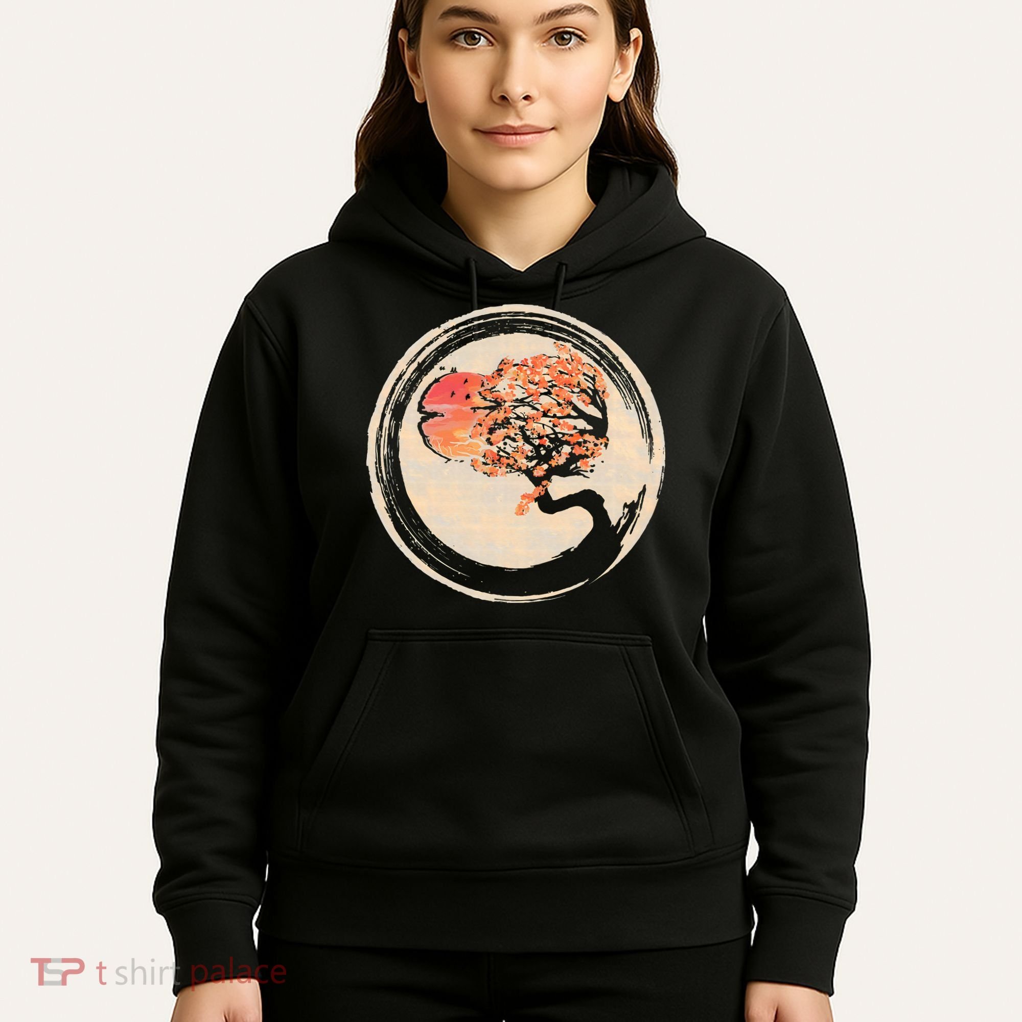 Bonsai Tree in Enso Circle Japanese Zen Hoodie