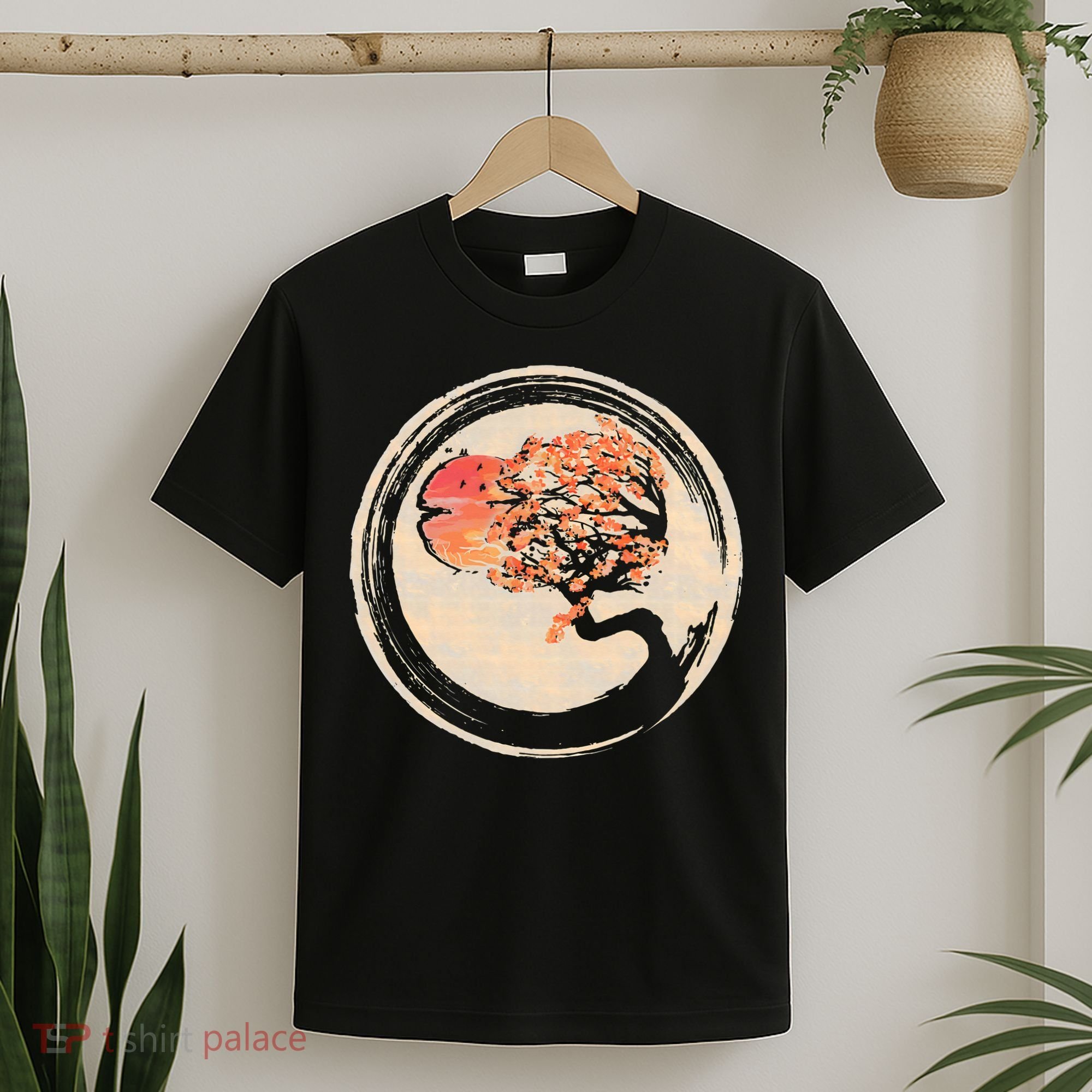 Bonsai Tree in Enso Circle Japanese Zen T-Shirt