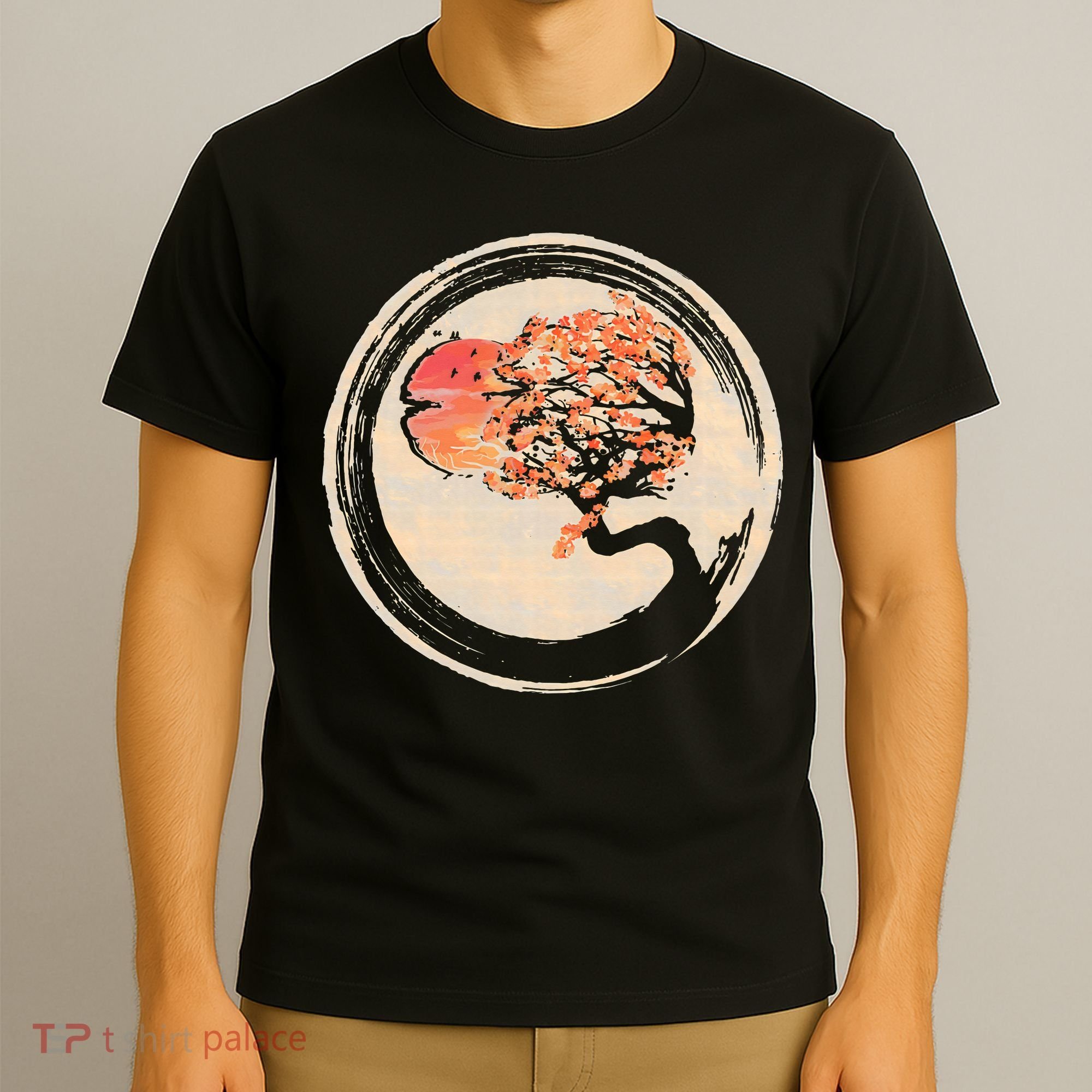 Bonsai Tree in Enso Circle Japanese Zen T-Shirt