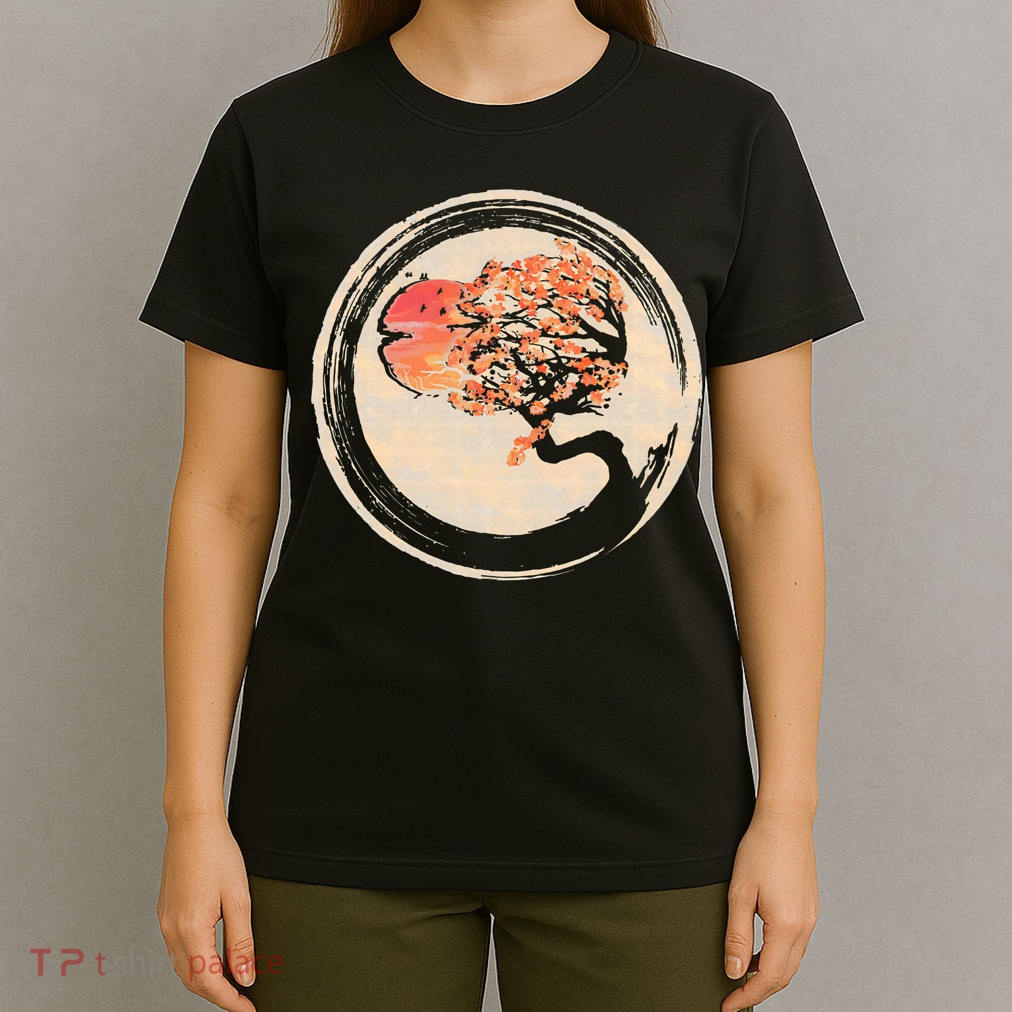 Bonsai Tree in Enso Circle Japanese Zen T-Shirt