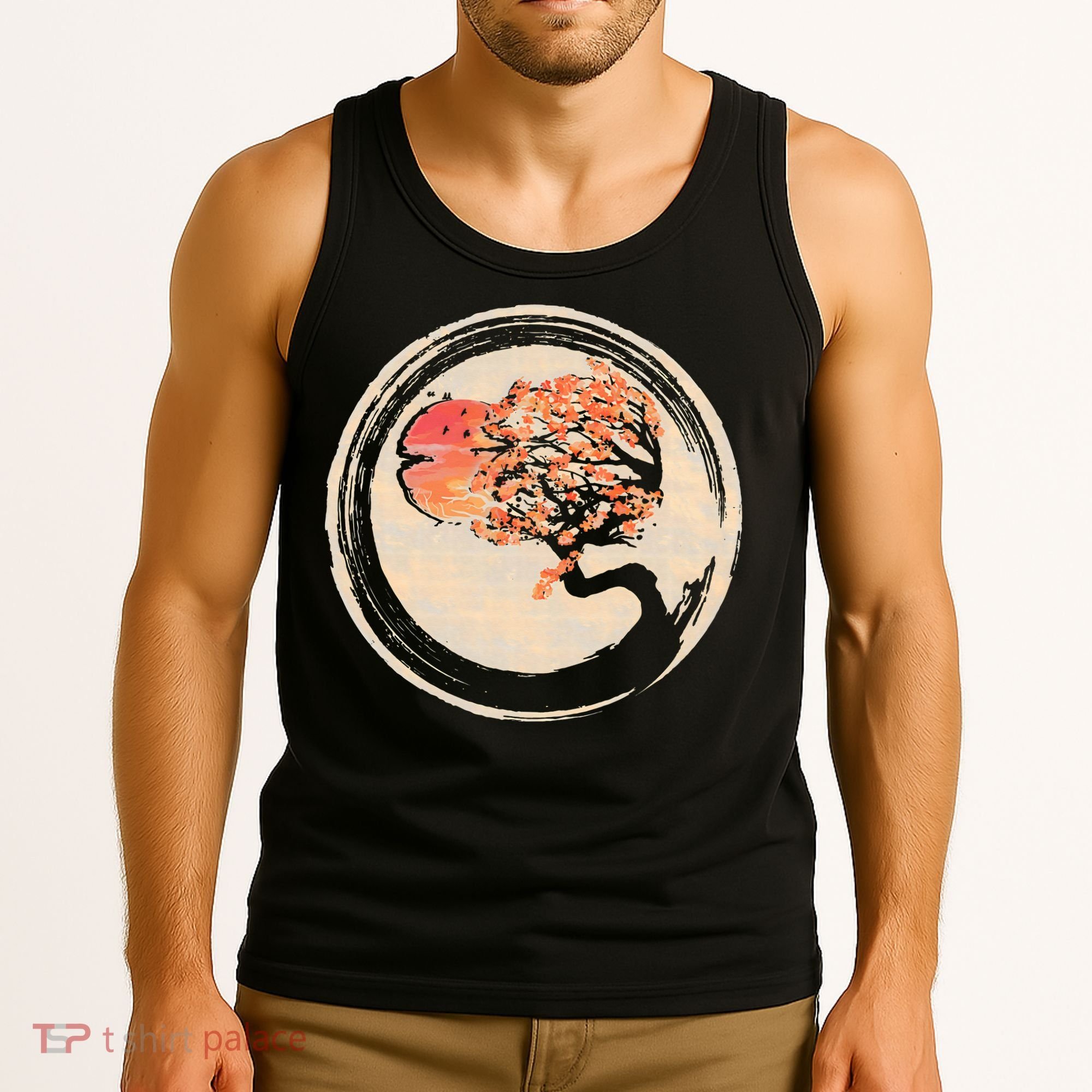 Bonsai Tree in Enso Circle Japanese Zen Tank Top