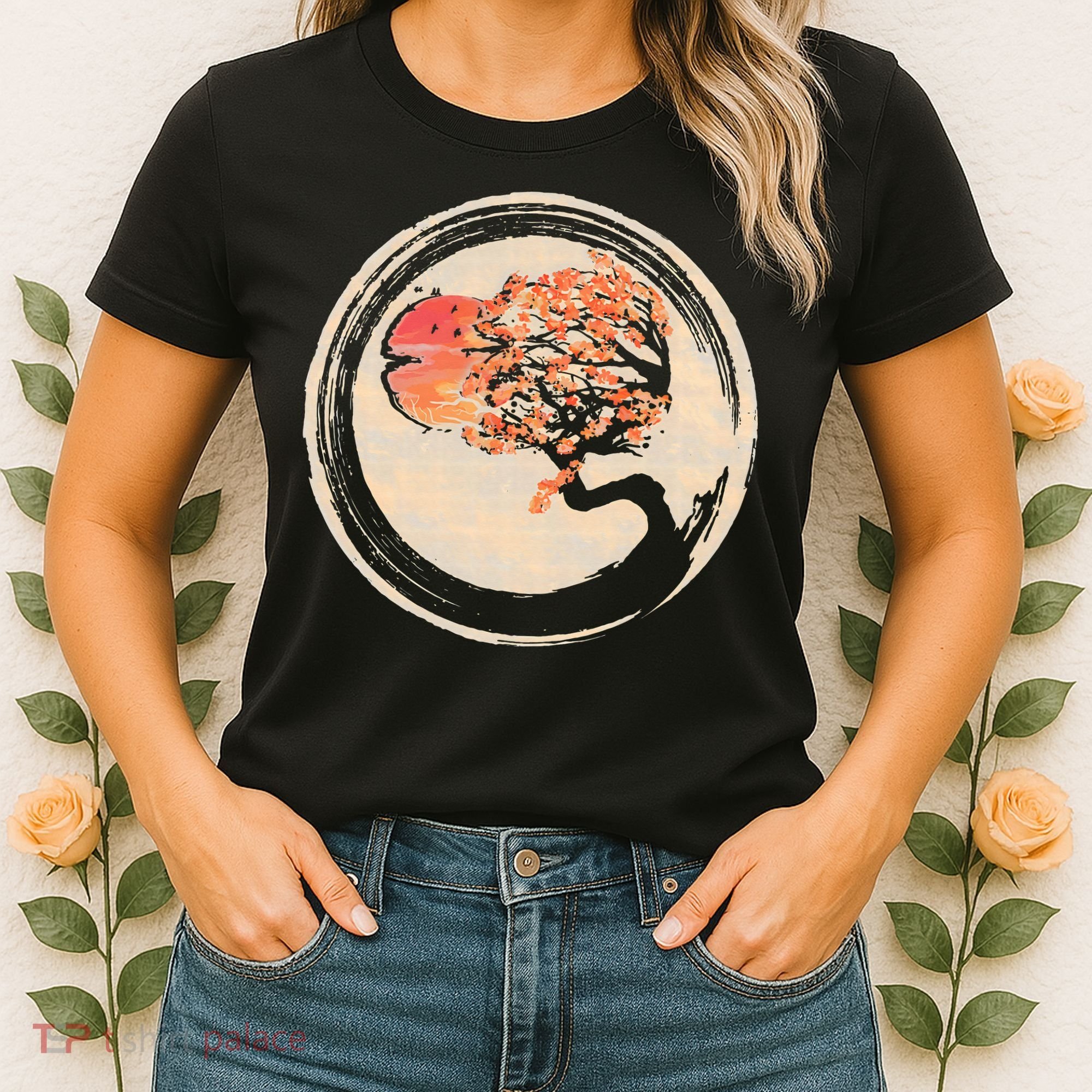 Bonsai Tree in Enso Circle Japanese Zen Women's T-Shirt