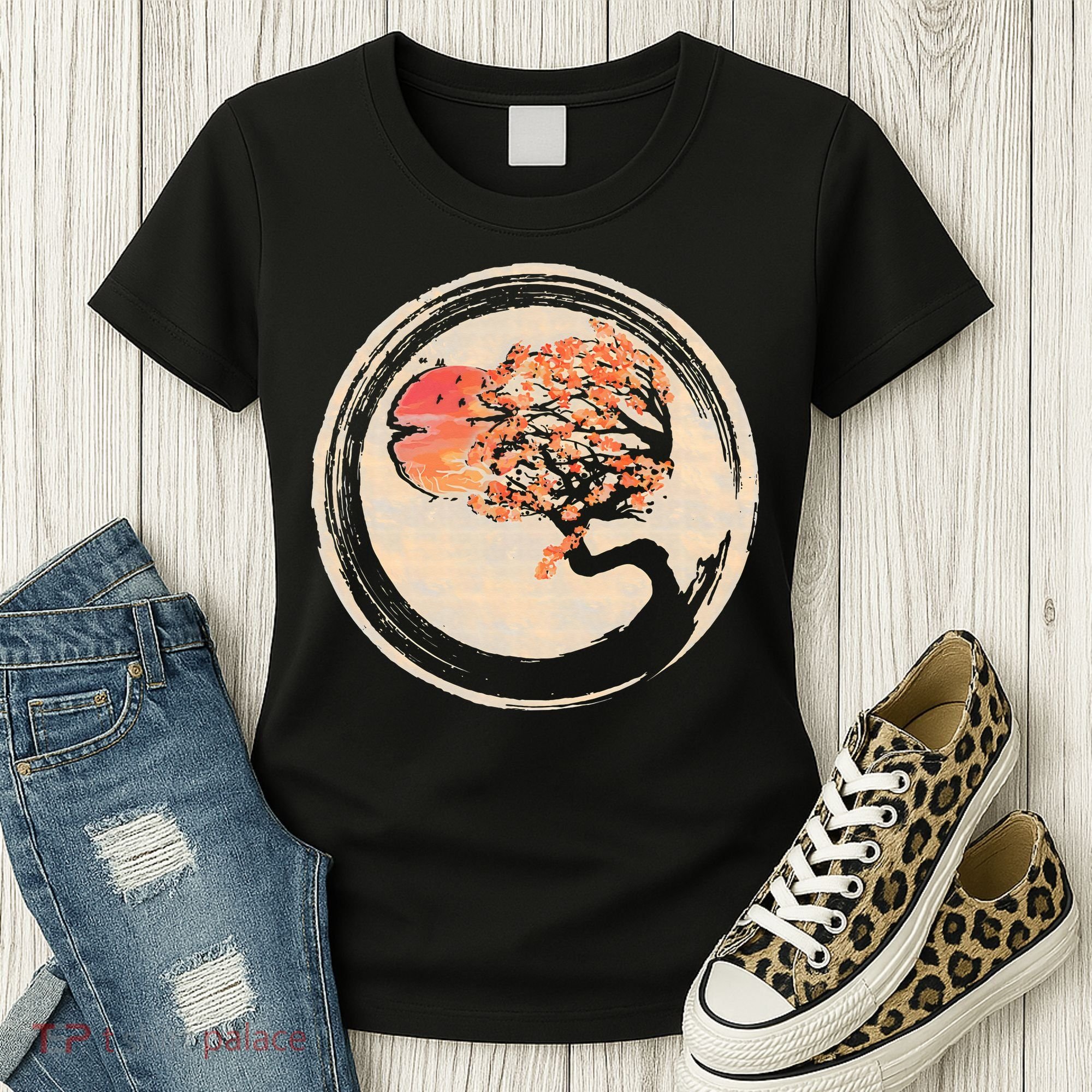 Bonsai Tree in Enso Circle Japanese Zen Women's T-Shirt