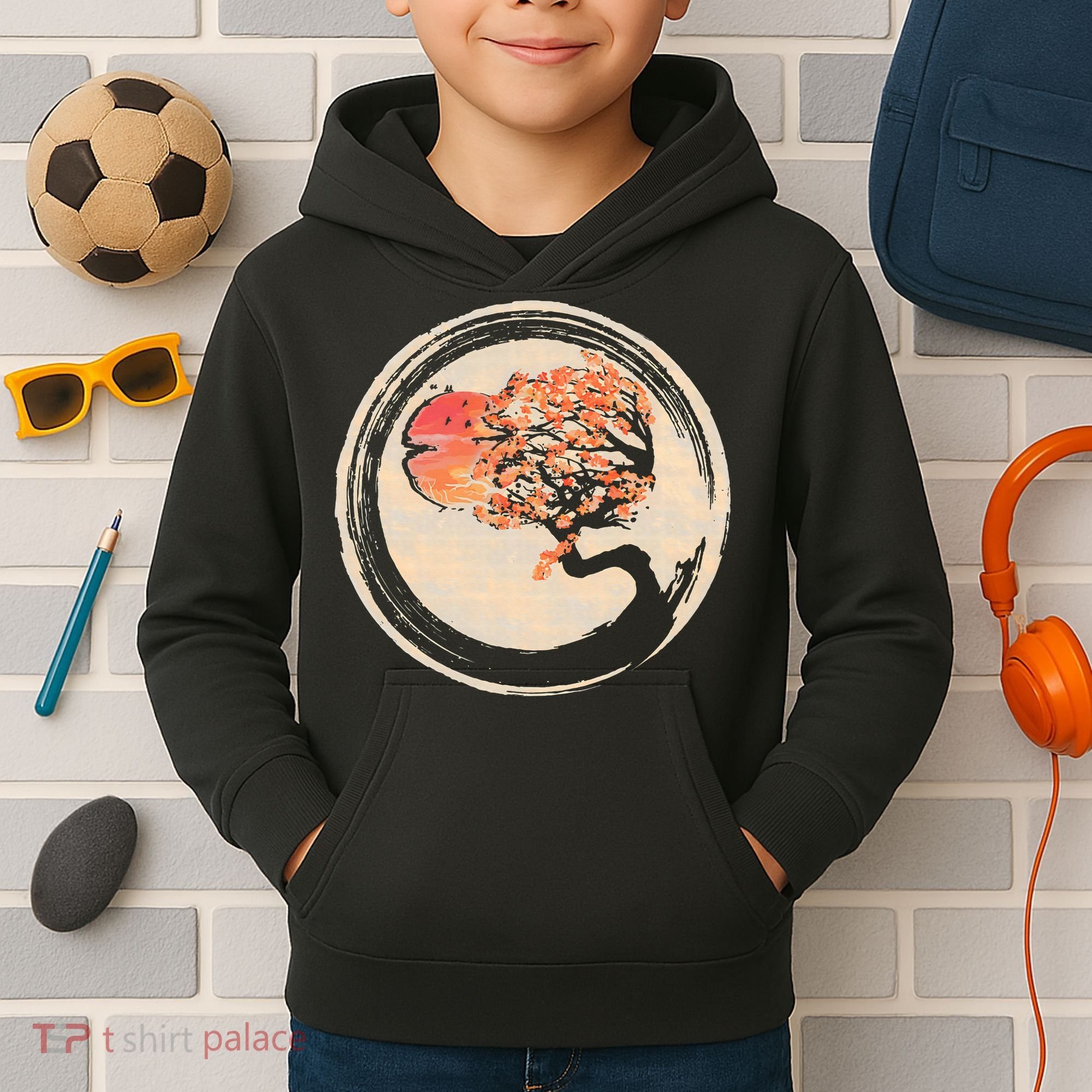 Bonsai Tree in Enso Circle Japanese Zen Kids Hoodie