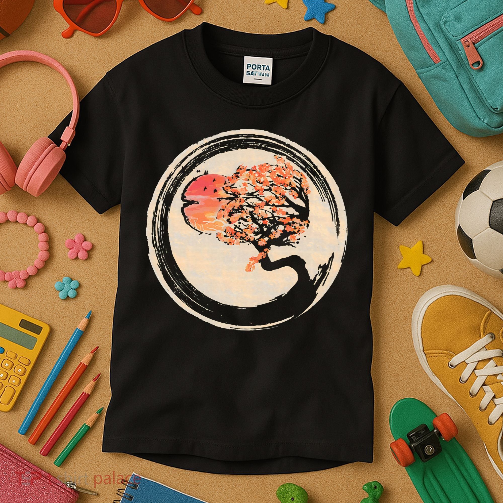 Bonsai Tree in Enso Circle Japanese Zen Kids T-Shirt
