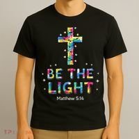 Be The Light Christmas Jesus Cross T-Shirt thumb 3