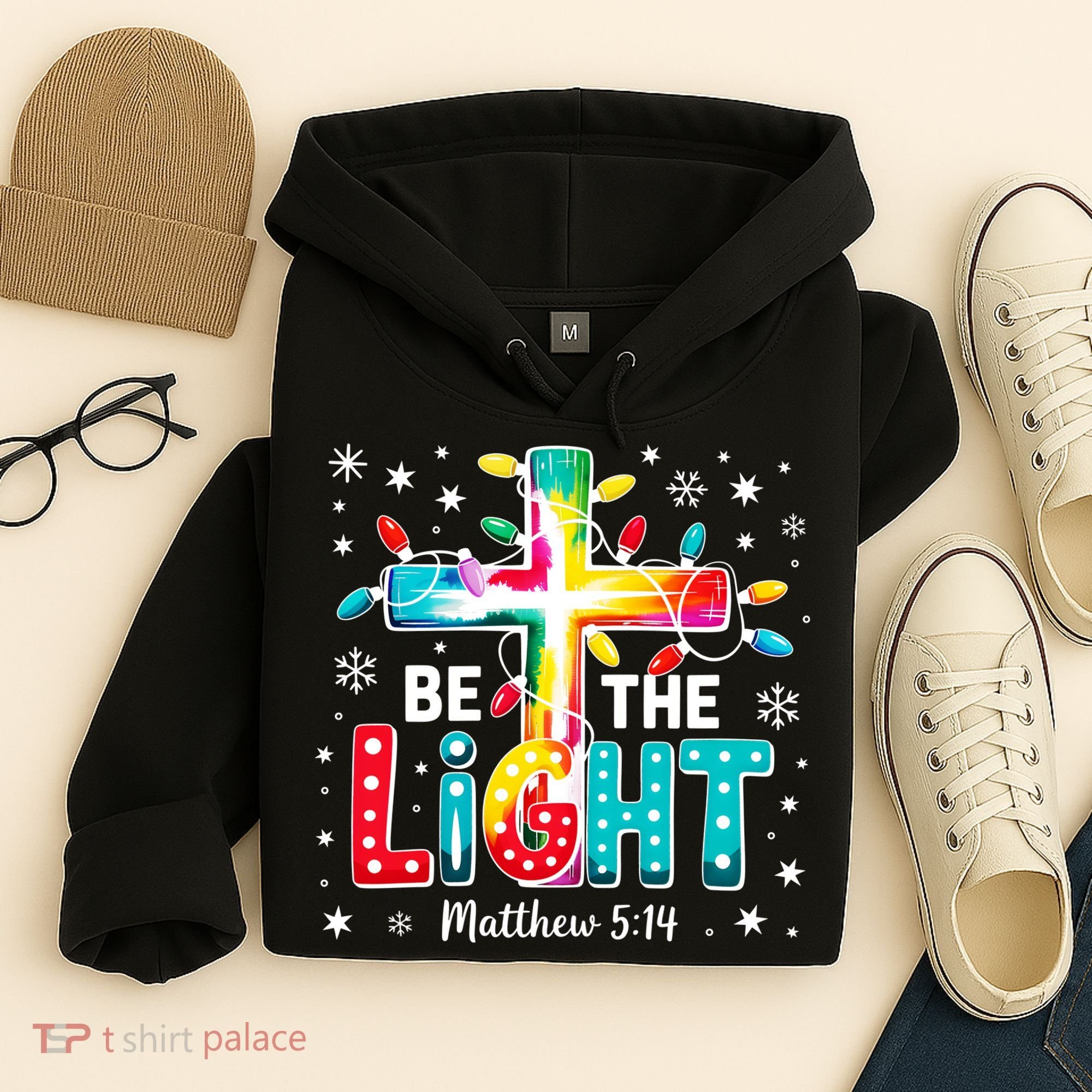 Be The Light, Christmas Lights Cross Hoodie