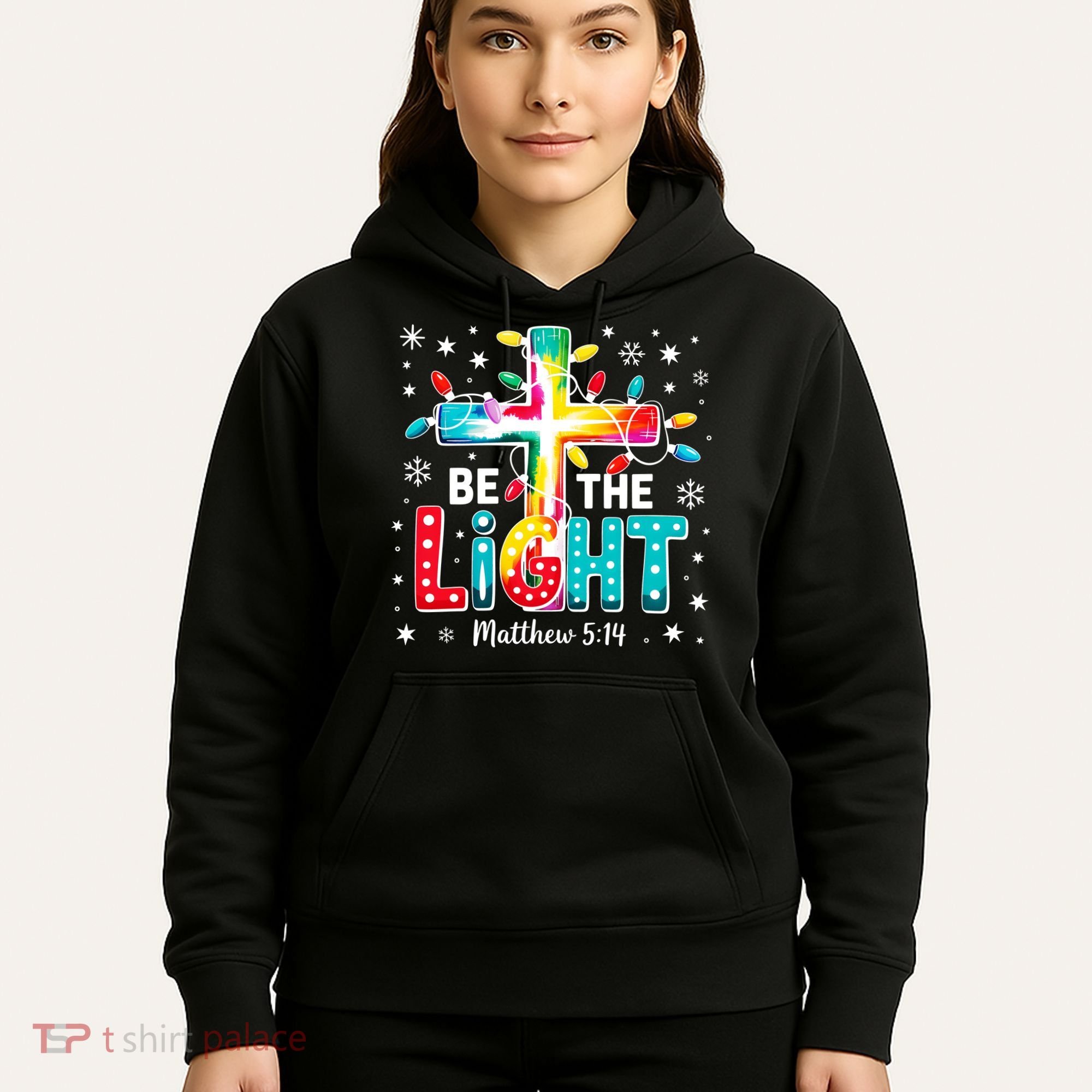 Be The Light, Christmas Lights Cross Hoodie