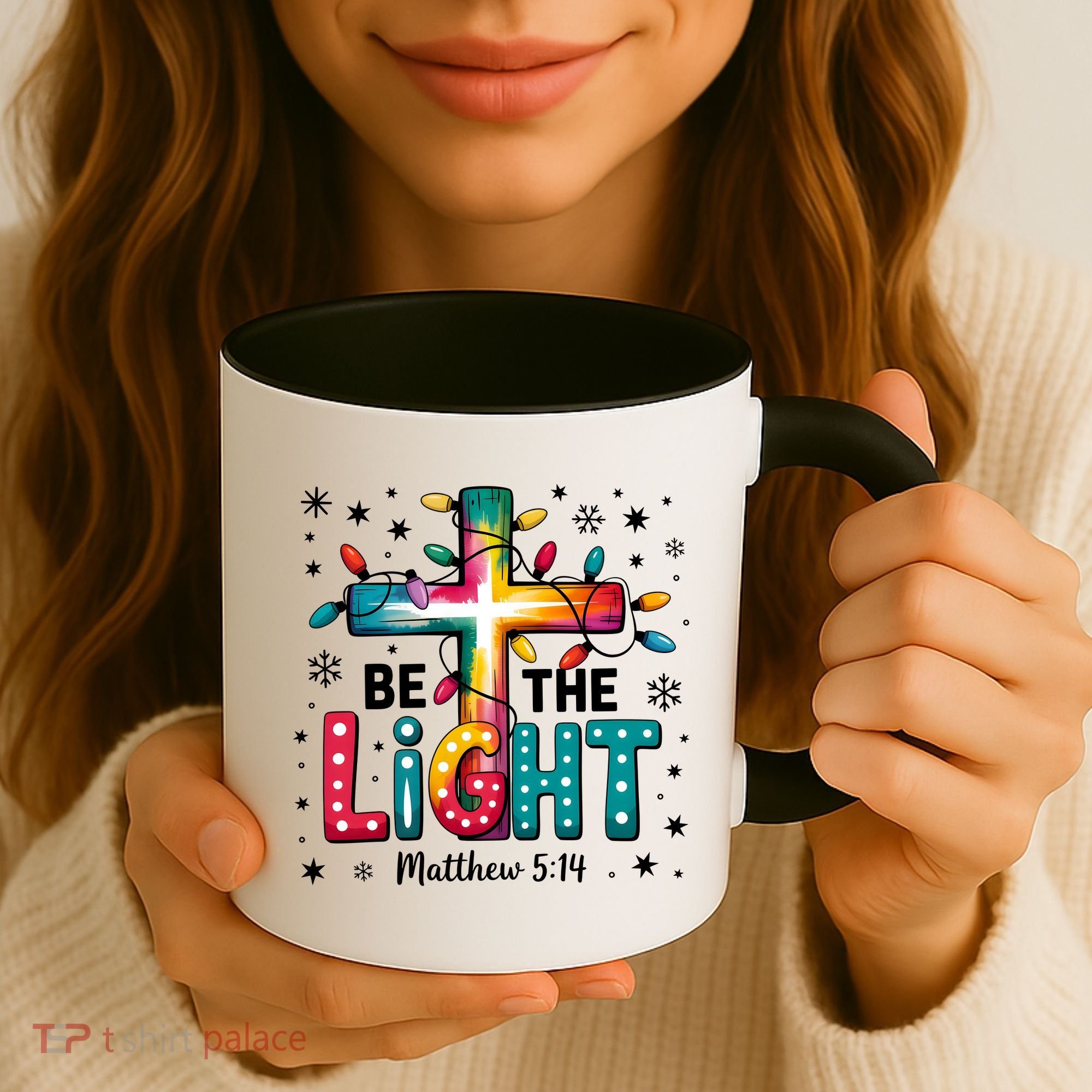 Be The Light, Christmas Lights Cross Coffee Mug