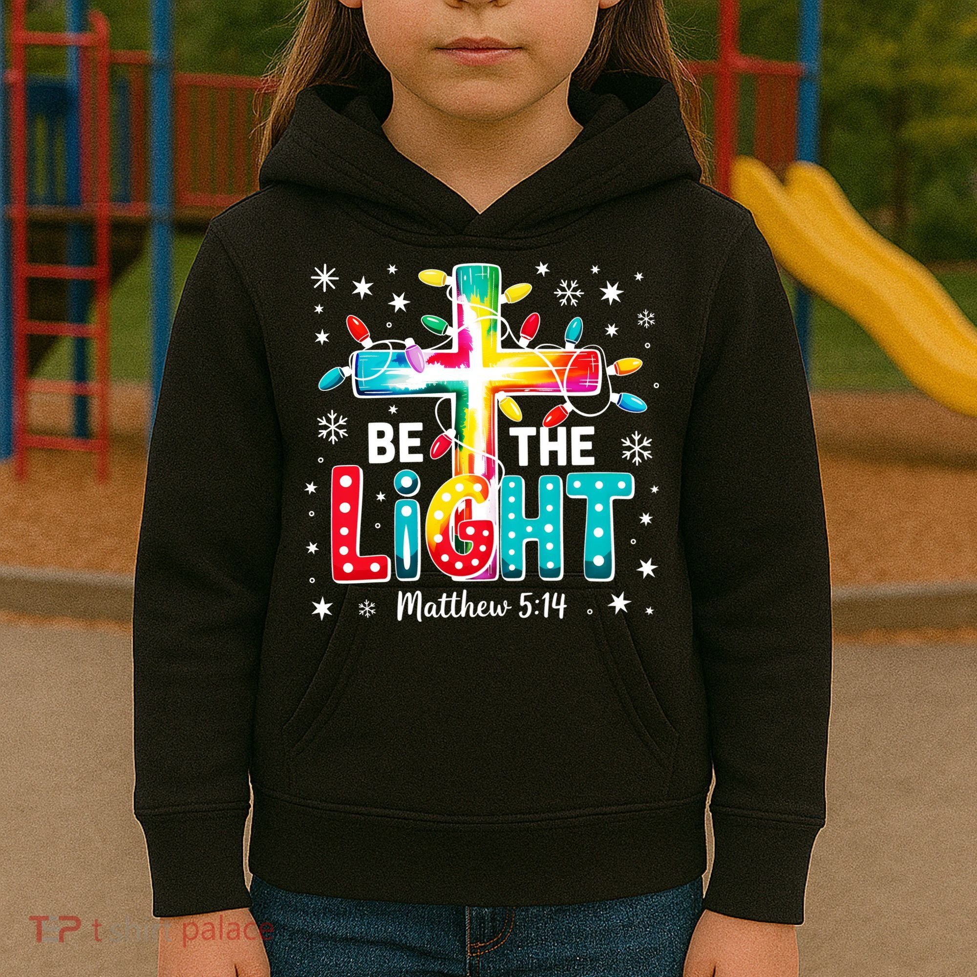 Be The Light, Christmas Lights Cross Kids Hoodie