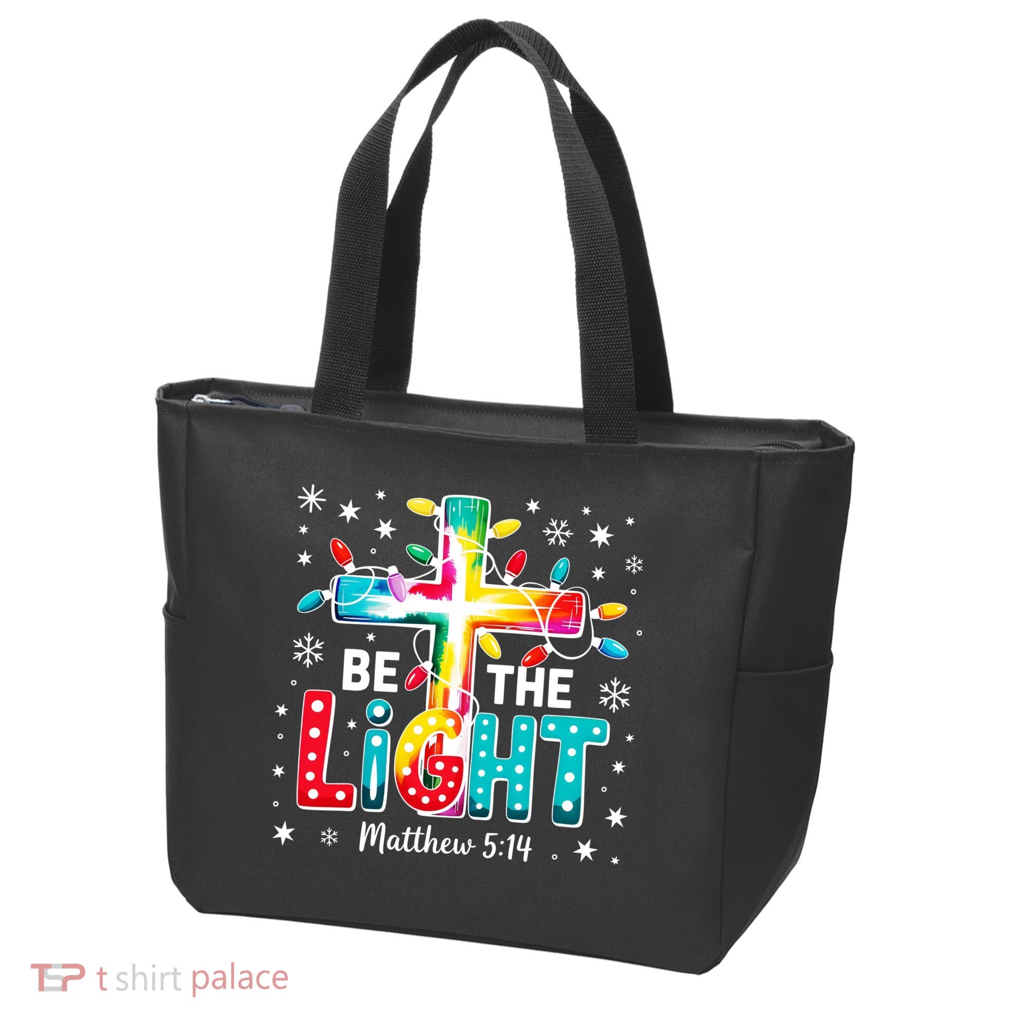 Be The Light, Christmas Lights Cross Tote Bag