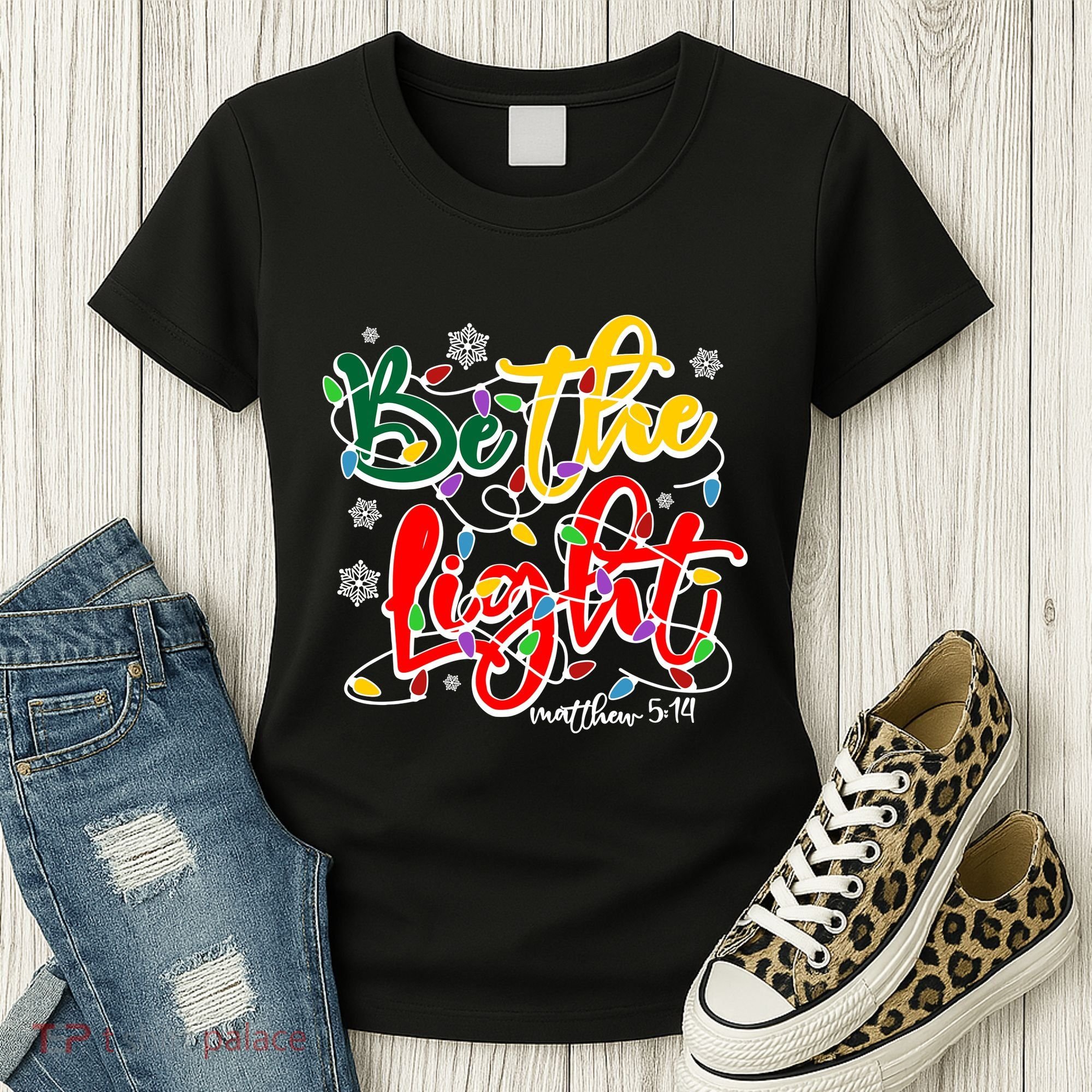 Be The Light Matthew 5 14 Jesus Christmas Lights Women's T-Shirt